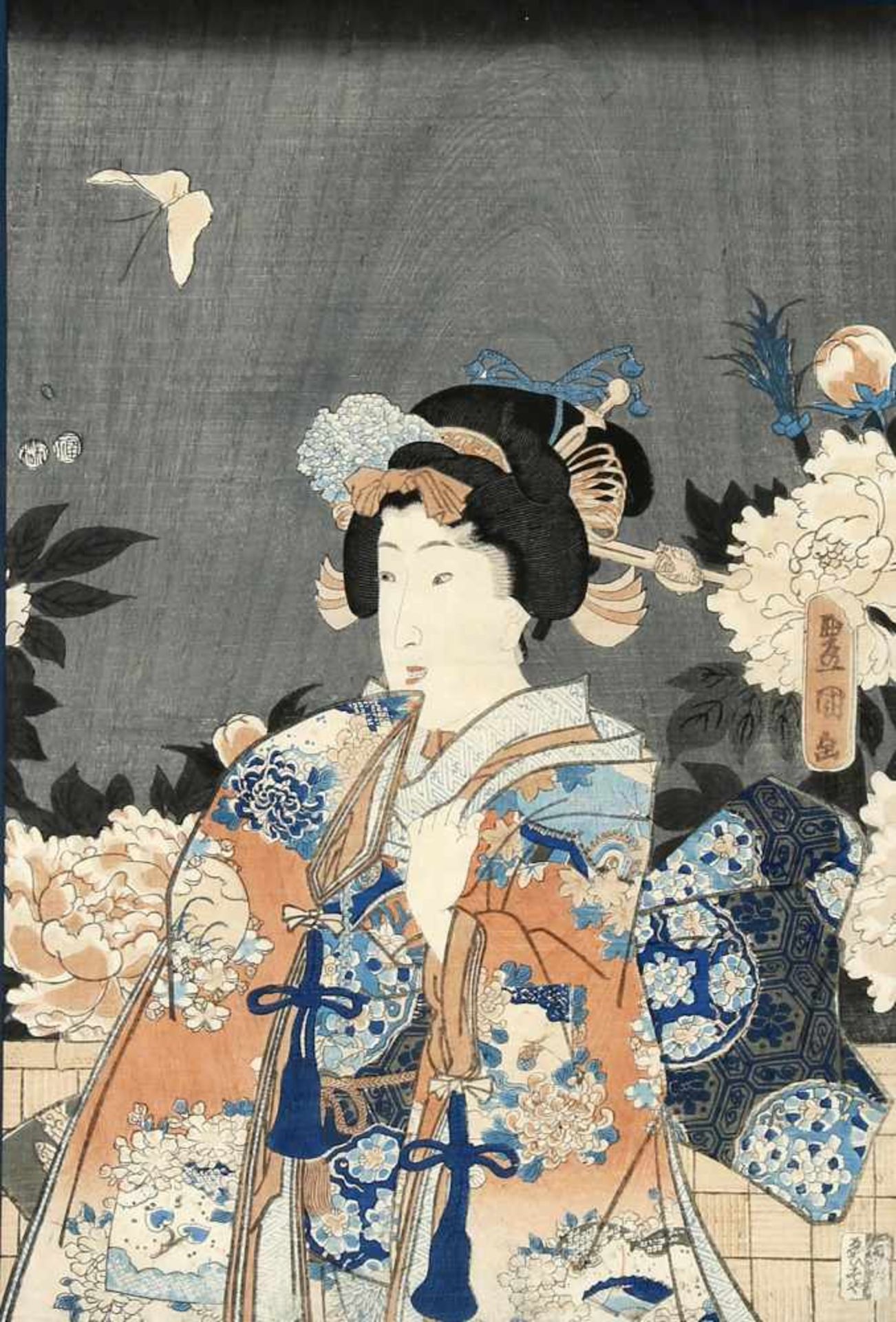 Utagawa Kunisada (Honjo 1786-1865 Edo)Stehende Schönheit, Holztafeldruck auf Papier, 36 x 24,5 cm (