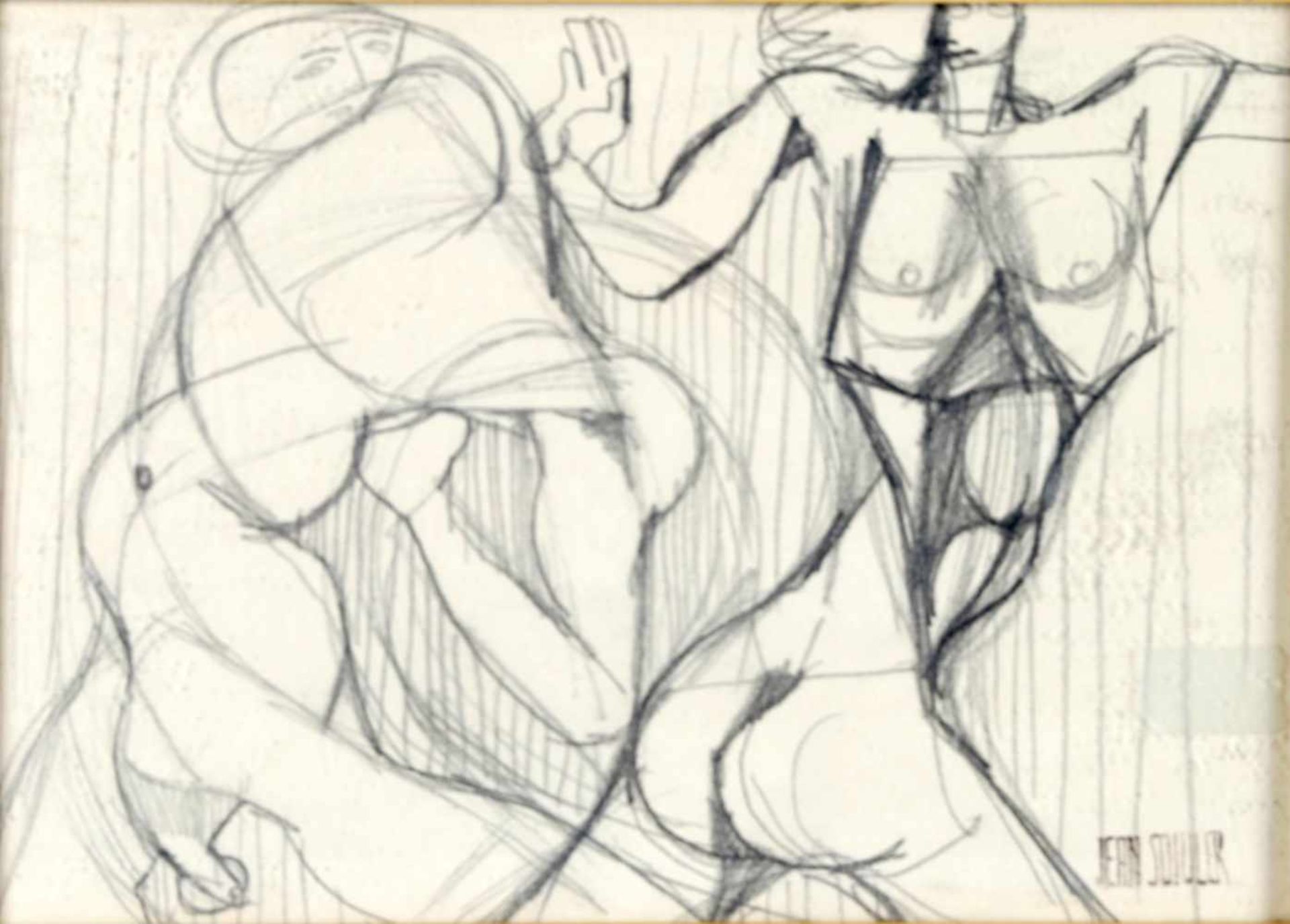 Jean Schuler (St. Ingbert 1912-1984 Paris)Gruppe mit Akten, Bleistift auf Papier, 37 x 26 cm,