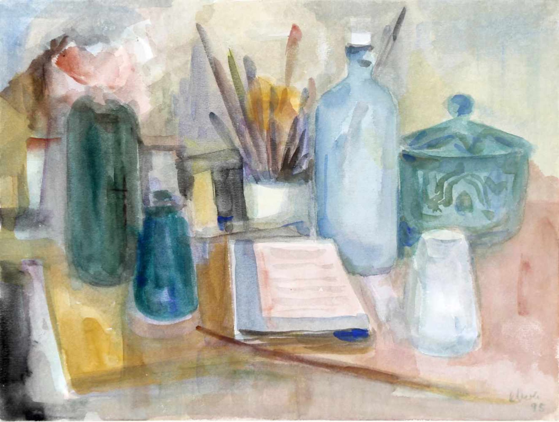 Richard Eberle (Altenwald 1918-2001)Stillleben mit Gefäßen, Aquarell auf Papier, 29,7 x 39,8 cm,