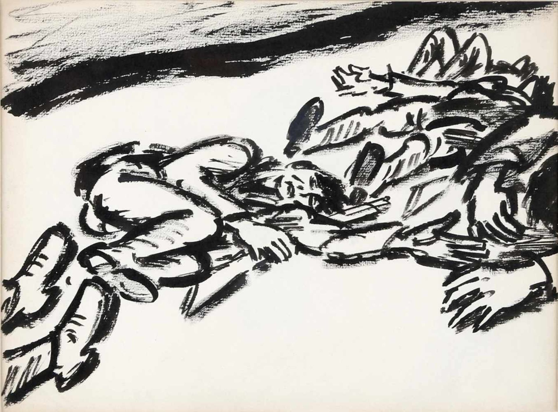 Frans Masereel (Blankenberghe / Belgien 1889-1972 Avignon)Vorzeichnung für Holzschnitt "Chemin de la