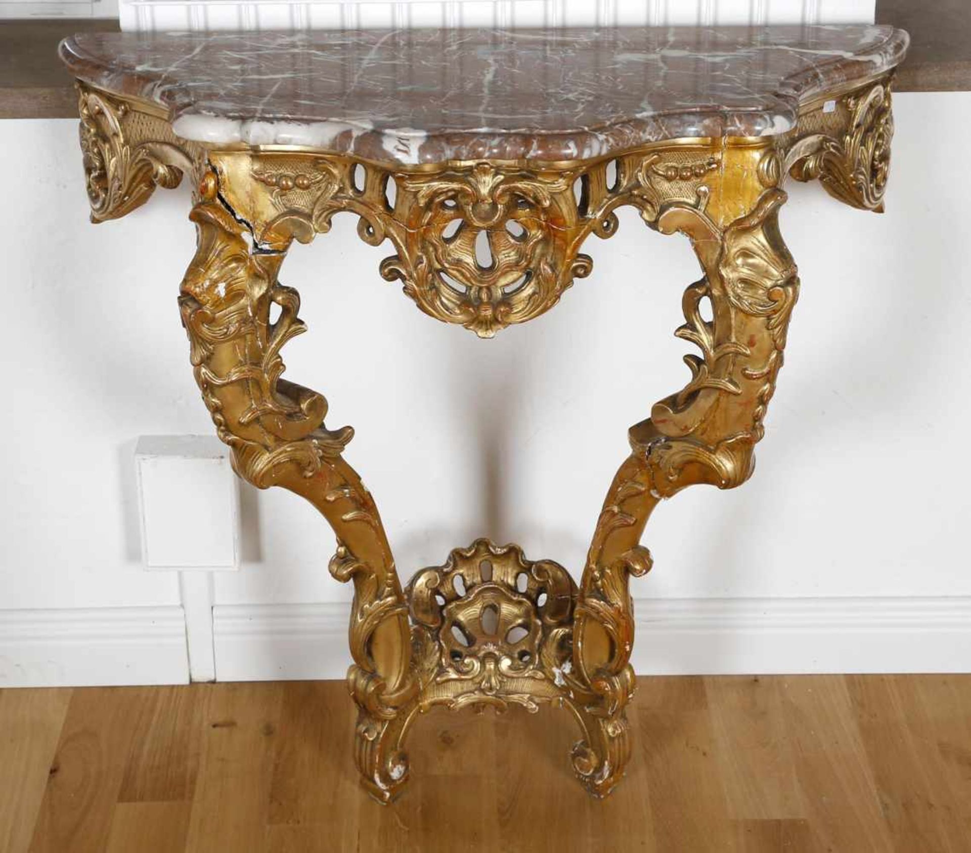 Vergoldete Barock-Konsole Louis XV., wohl Frankreich 19./20. Jh.Holz geschnitzt und vergoldet,