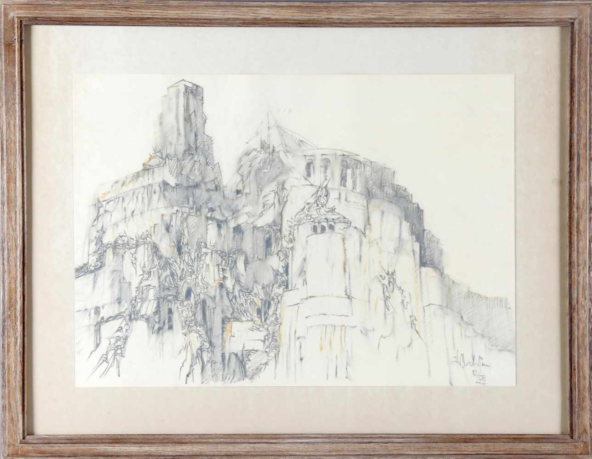 Hans Dahlem (Blieskastel 1928-2006)Le Mont-Saint-Michel, 1982, Kreide auf Papier, 42 x 59 cm (