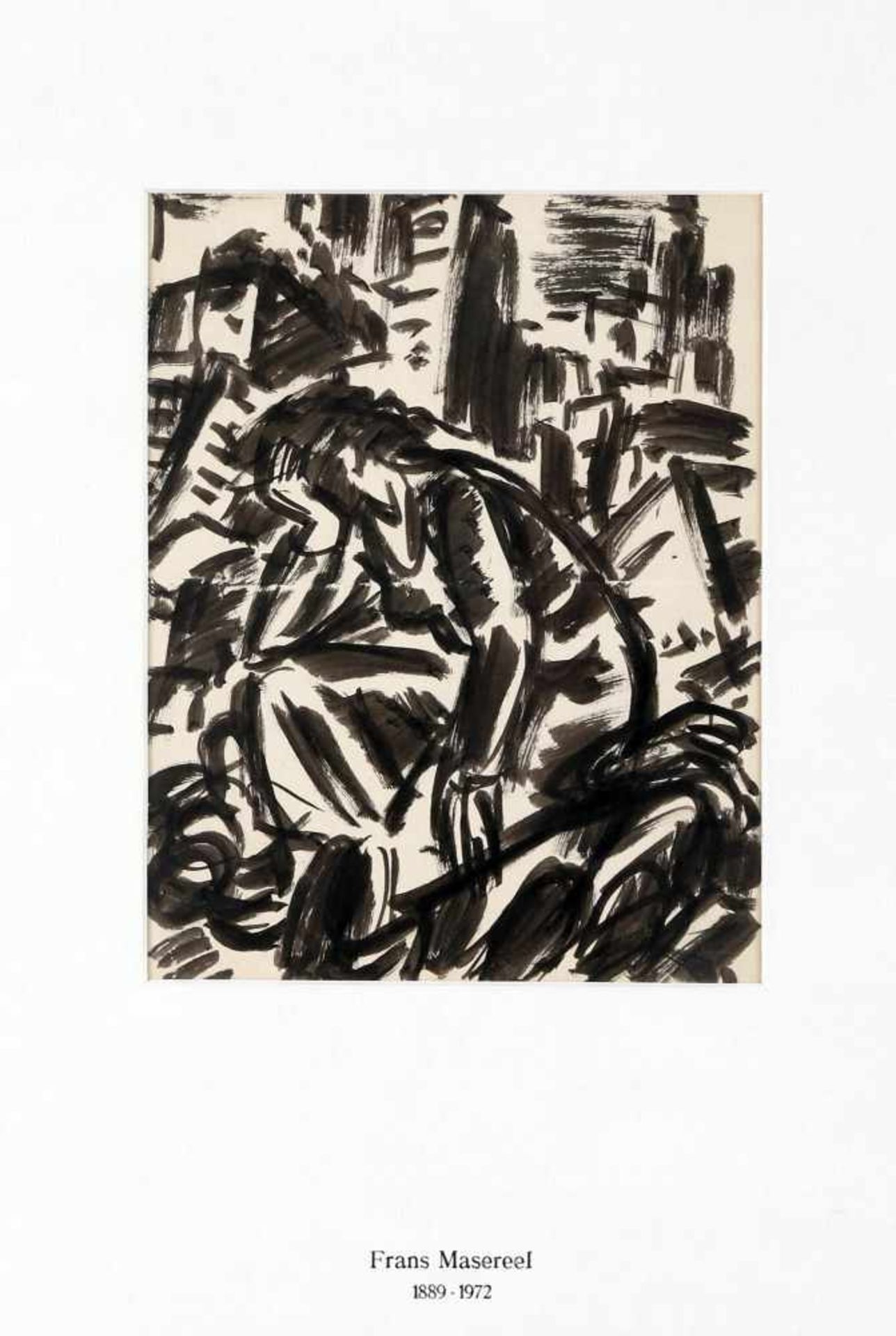 Frans Masereel (Blankenberghe / Belgien 1889-1972 Avignon)Trauernde in Ruine, Tuschezeichnung,