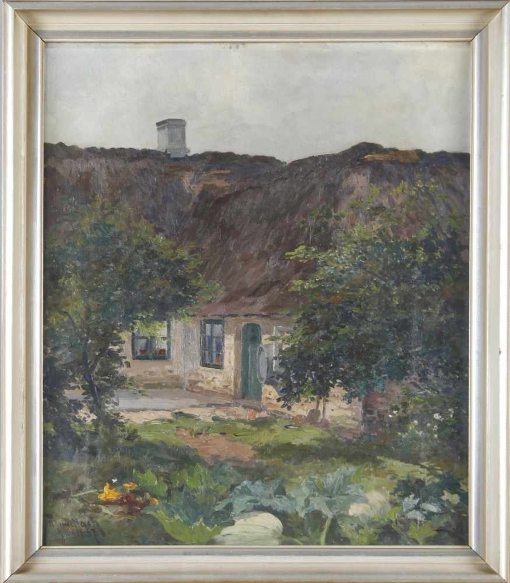 Henry Gundlach (dt. Maler, 1. H. 20. Jh.)Blick auf Bauerngehöft zwischen Bäumen, 1939, Öl auf