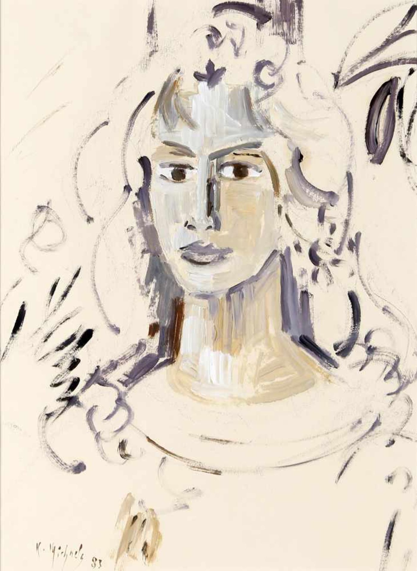 Karl Michaely (Elversberg 1922-2007 Dillingen)Schulterstück einer Frau, Gouache/Kreide auf Papier,