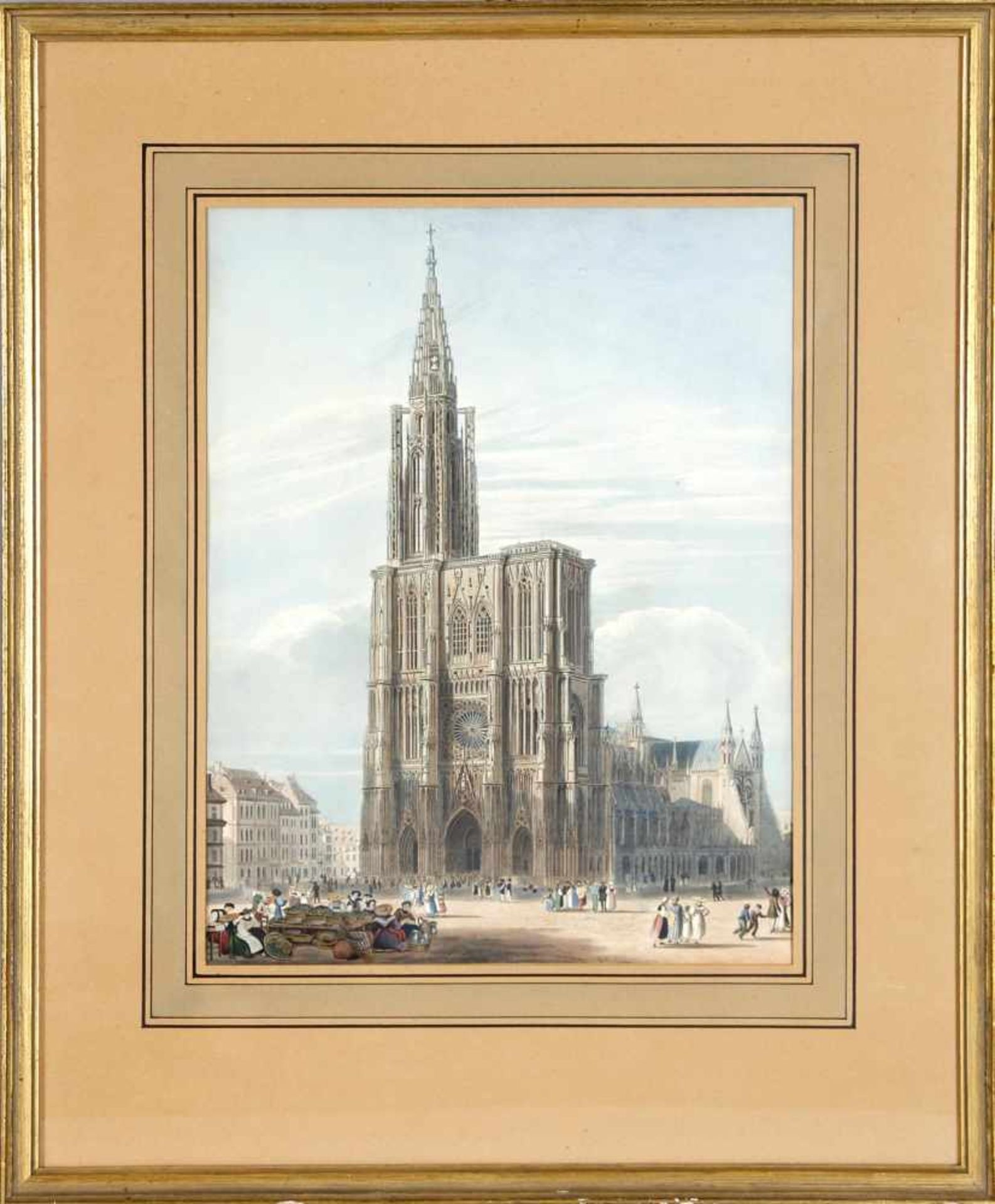 Charles Wild (1781-1835)Blick auf das Straßburger Münster, Farbgrafik, um 1820-30, 36 x 27,8 cm,