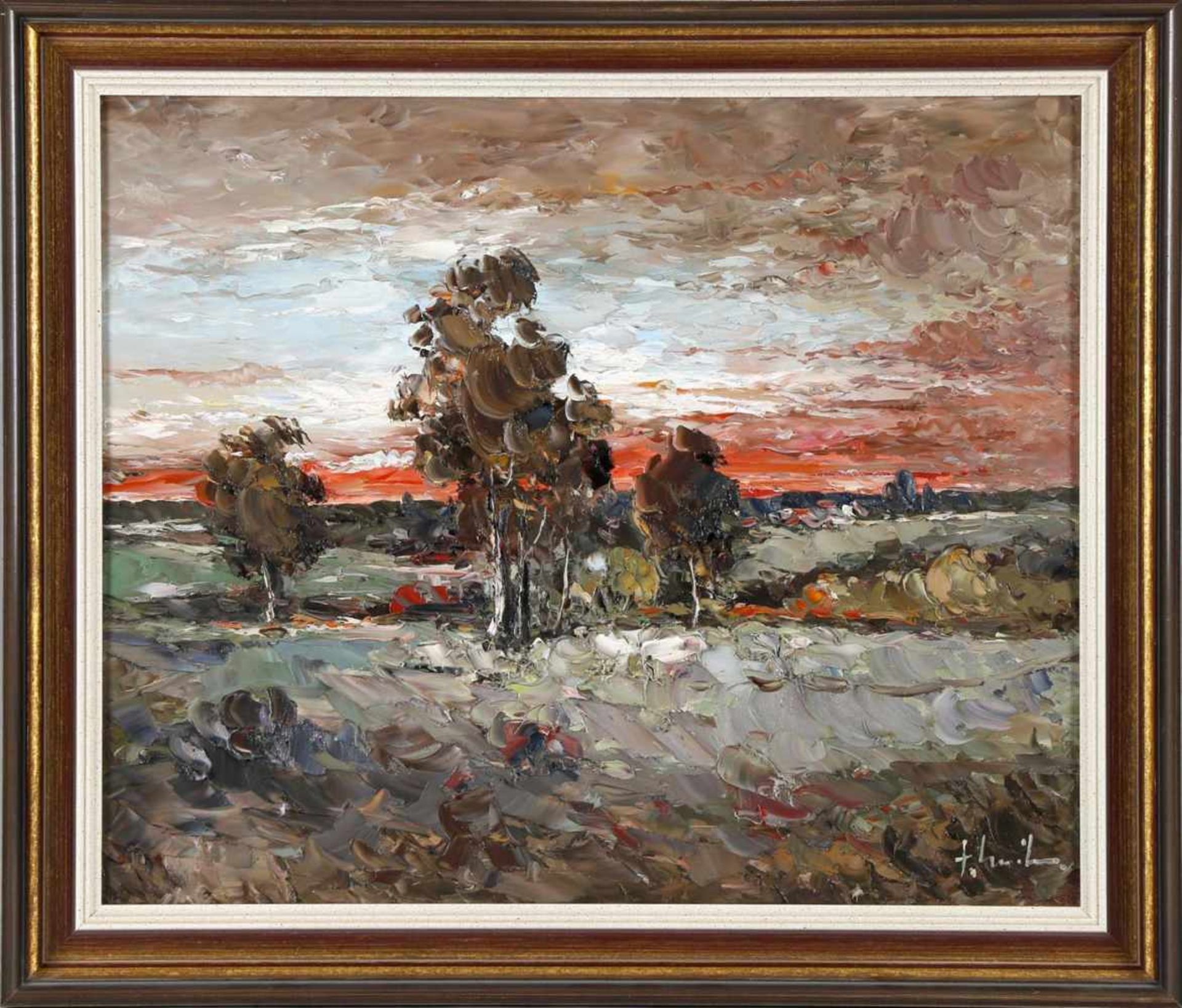 Wohl F. Schreiber, 2. H. 20. Jh."Landschaften der Abenddämmerung", Öl auf Leinwand, 50,5 x 60,5