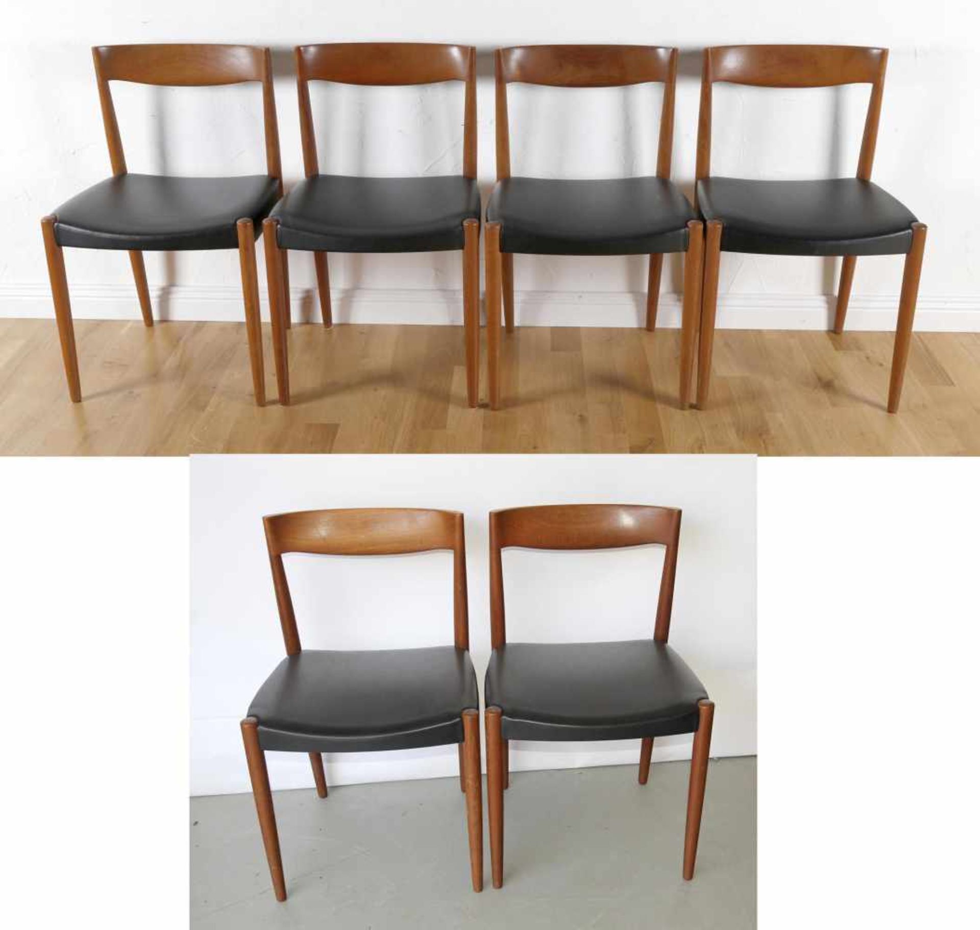 Sechs Stühle, Danish Mid-Century Chairs J.C.A. Jensen, 1950er Jahrewohl Rüsterholz, schwarzer wohl