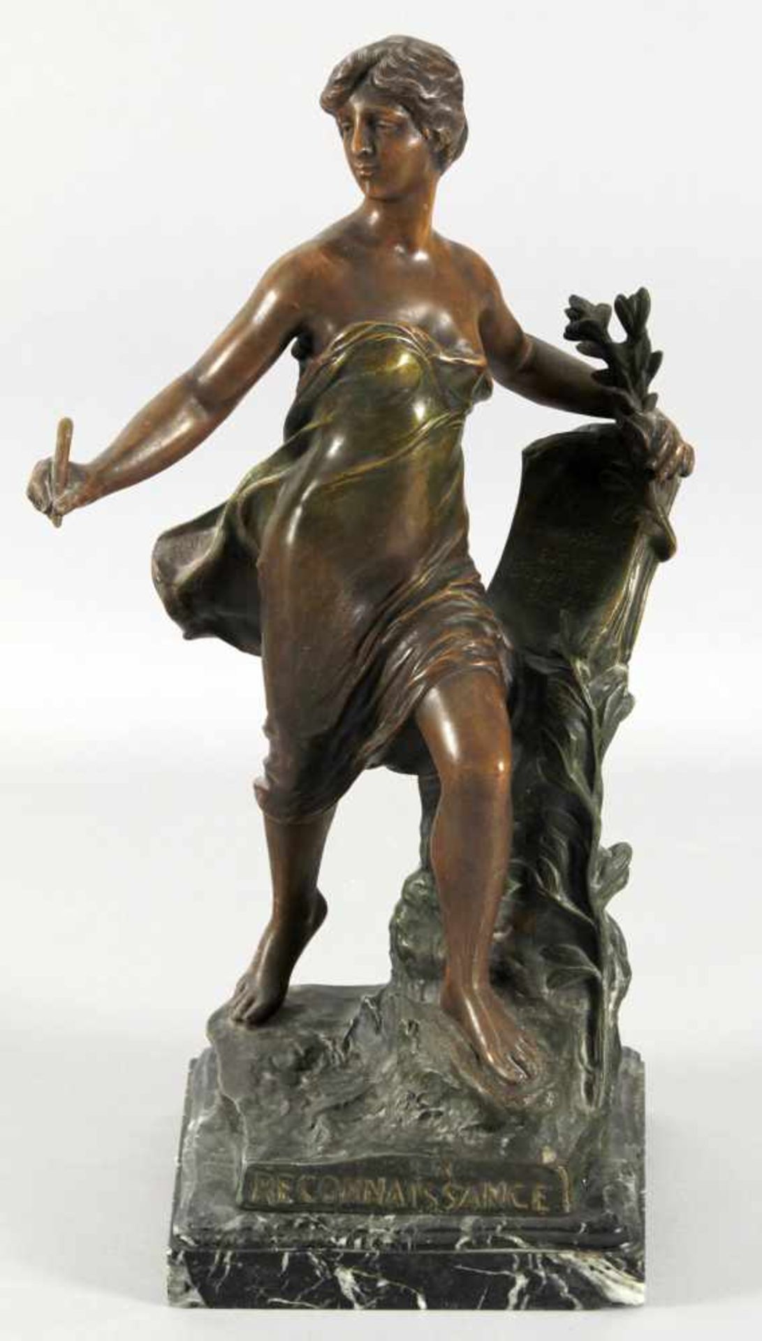 Figur einer Muse "La Reconnaisance", Frankreich, um 1900patinierter Metallguss, auf flachem