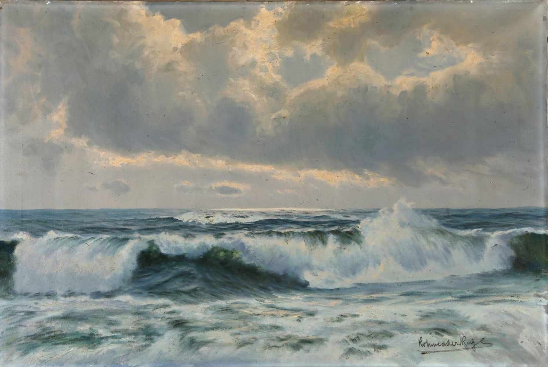 Karl Rohwedder-Ruge (Hamburg 1865-1940 ) Meeresbrandung, Öl auf Leinwand, ca. 63,3 x 93,5 cm,
