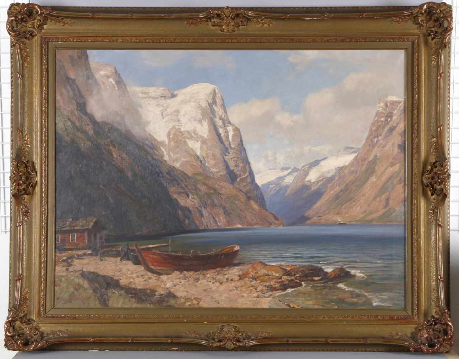 Georg Friedrich Macco (Aachen 1863-1933 Genua)Fjordlandschaft mit Booten, Öl auf Leinwand 87,5 x 116