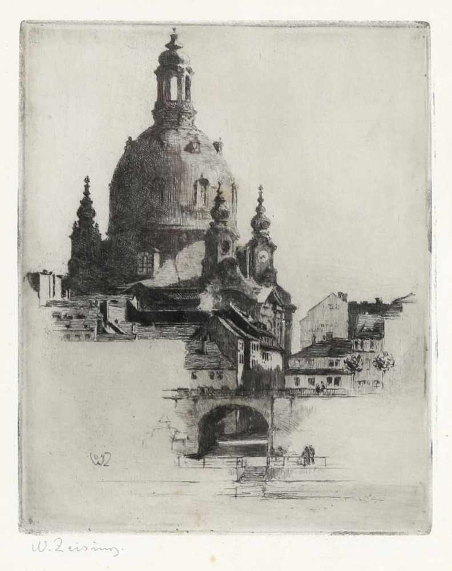 Walter Zeising (Leipzig 1876-1933 Dresden)Ansicht Dresden - Frauenkirche, Radierung, 22,5 x 18,5