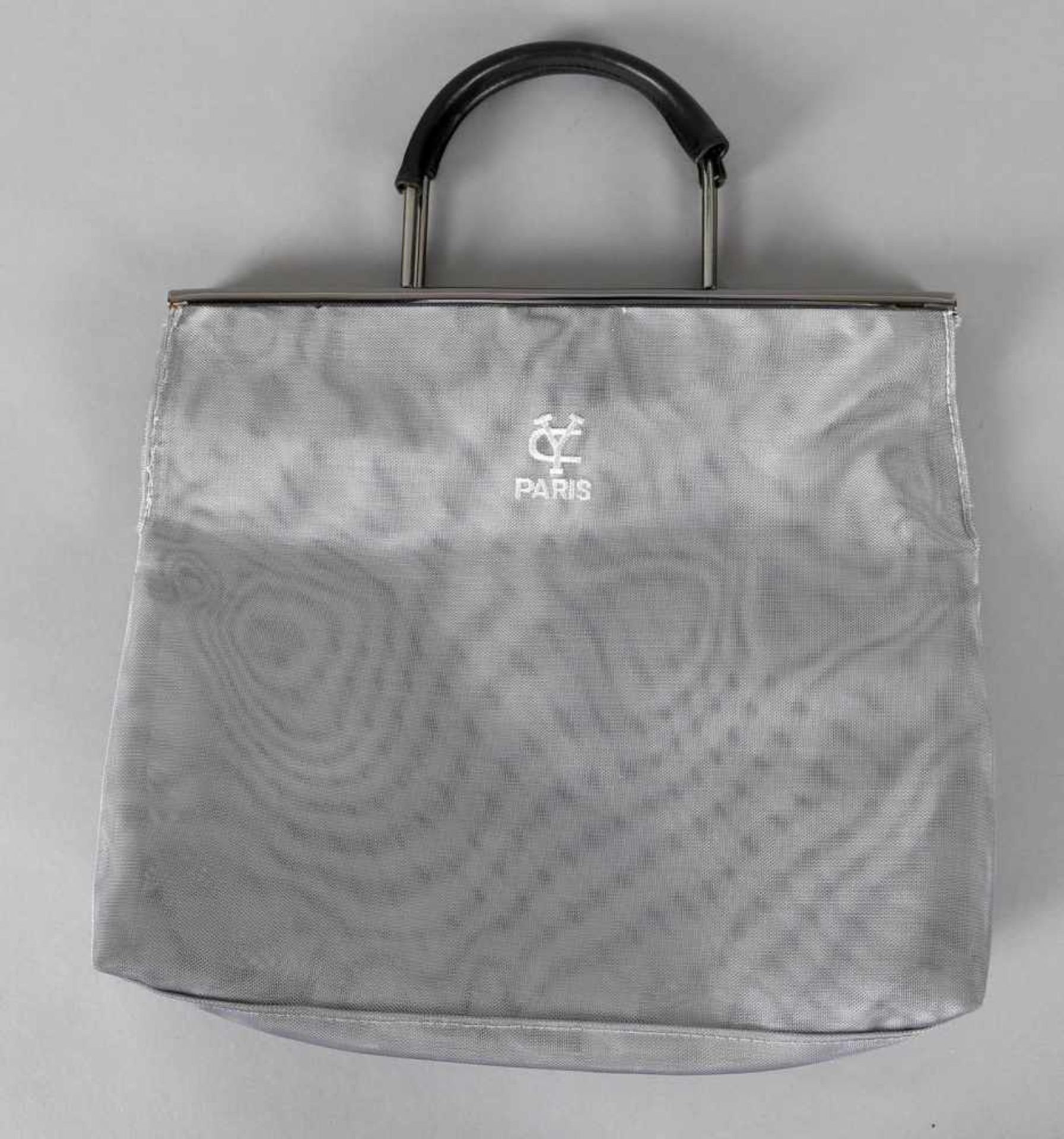 Handtasche, Yves Carreau, Parishalbtransparente silbrige Henkeltasche mit Magnetverschluss,