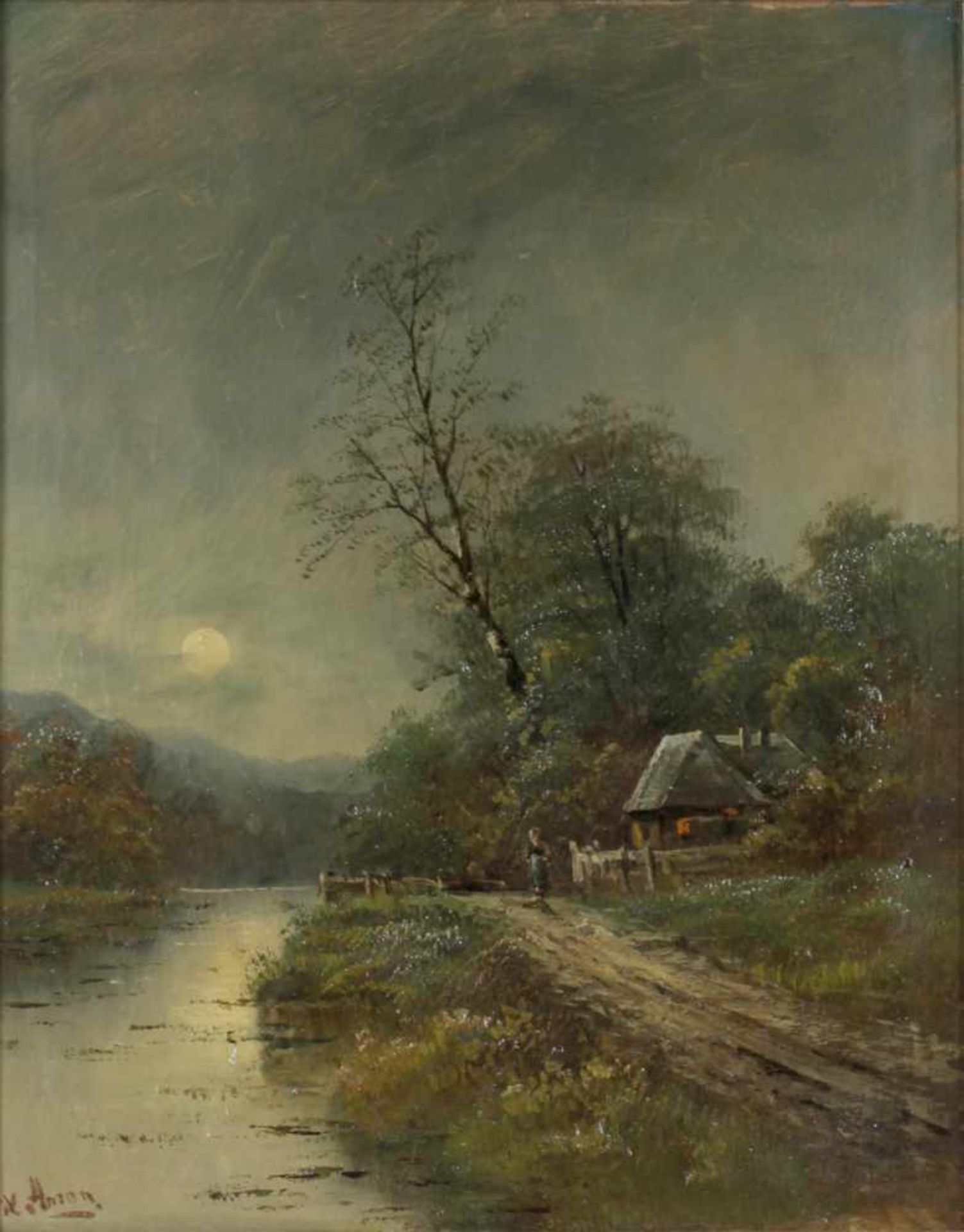 W. Aman"Mondnacht aus Ober-Baiern", Öl/Lwd. ca. 68 x 55 cm, links unt. signiert, Leinwand mit