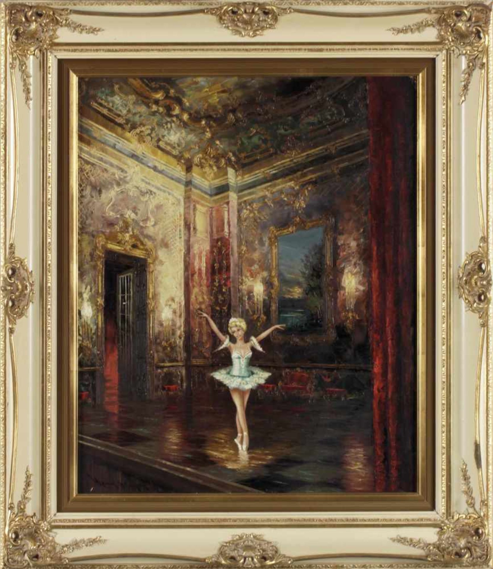 Hema (* Wien 1915)Ballerina im Barocksaal, München, 2. Hälfte 20. Jh., Öl/Lwd., 58,5 x 48,5 cm,