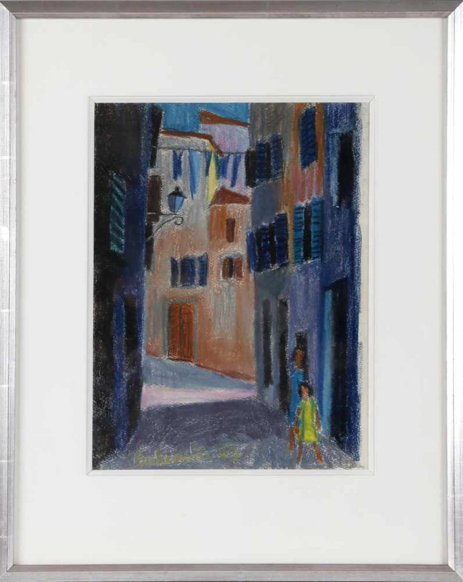 Fritz Berberich (Schnappach 1909-1990 Schnappach)Häusergasse einer südlichen Stadt, 1973, Pastell