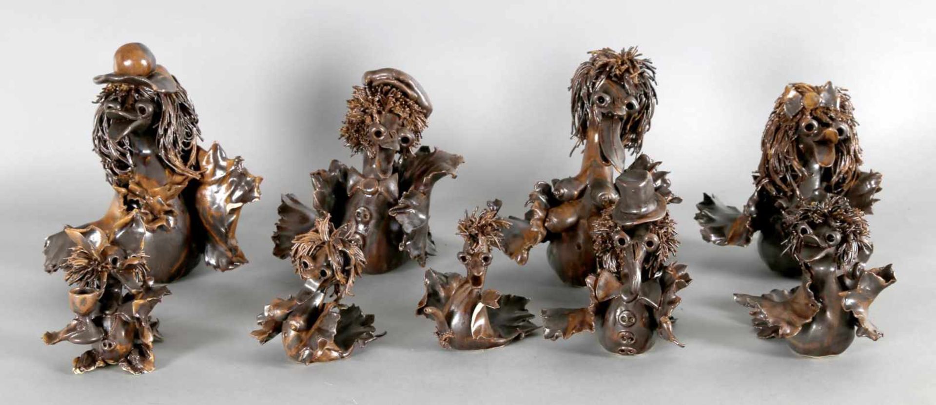 Ingrid Zinkgraf, Pfälzer Elwetridsche (Vögel), Keramik9 Skulpturen, vogelartig mit Merkmalen von
