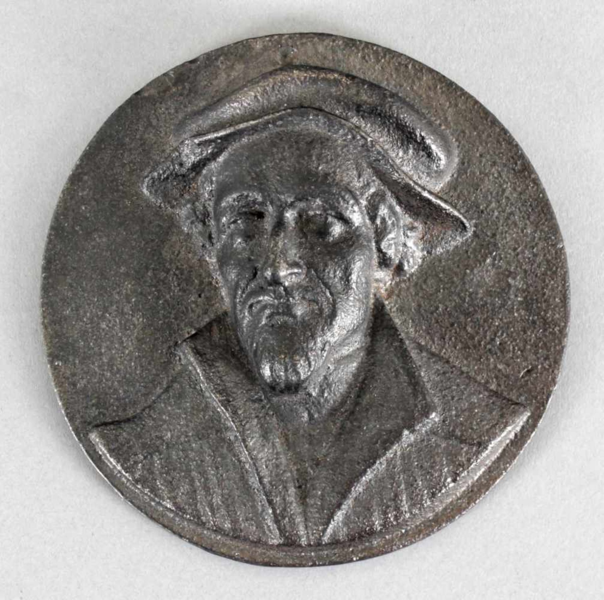 Melanchton-Relief, Eisenkunstguss grau, D: ca. 8,8 cm, 20. Jh.rundes Relief mit Philipp