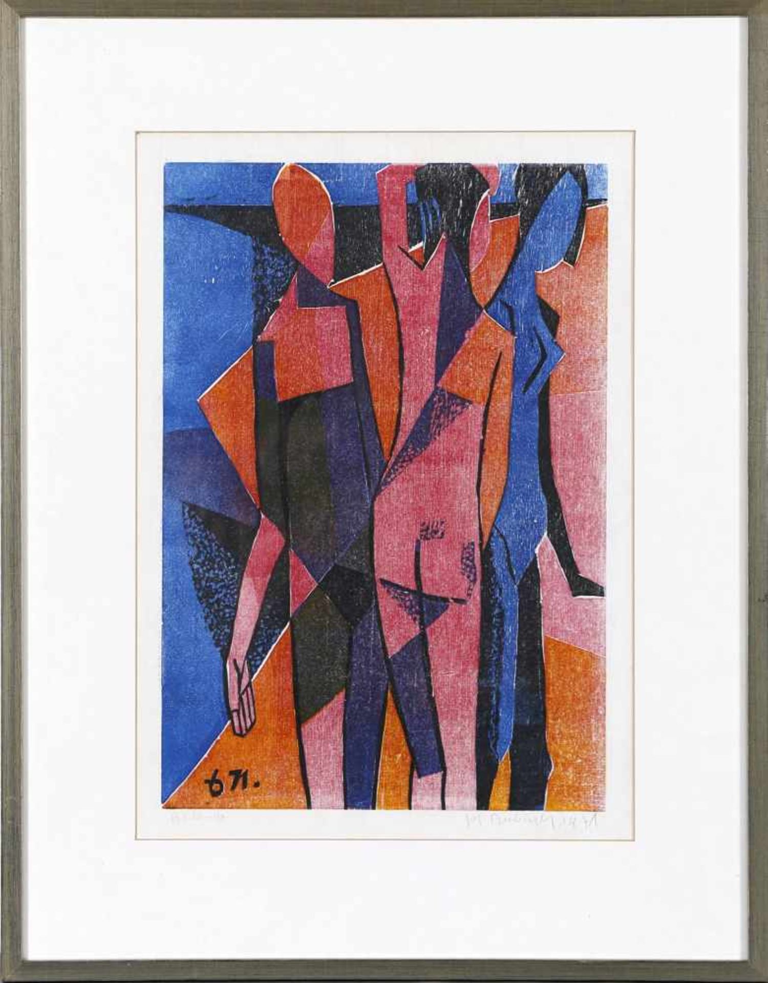 Fritz Berberich (Schnappach 1909-1990 Schnappach)"Badende", 1971, mehrfarbiger Holzschnitt, ca. 44 x
