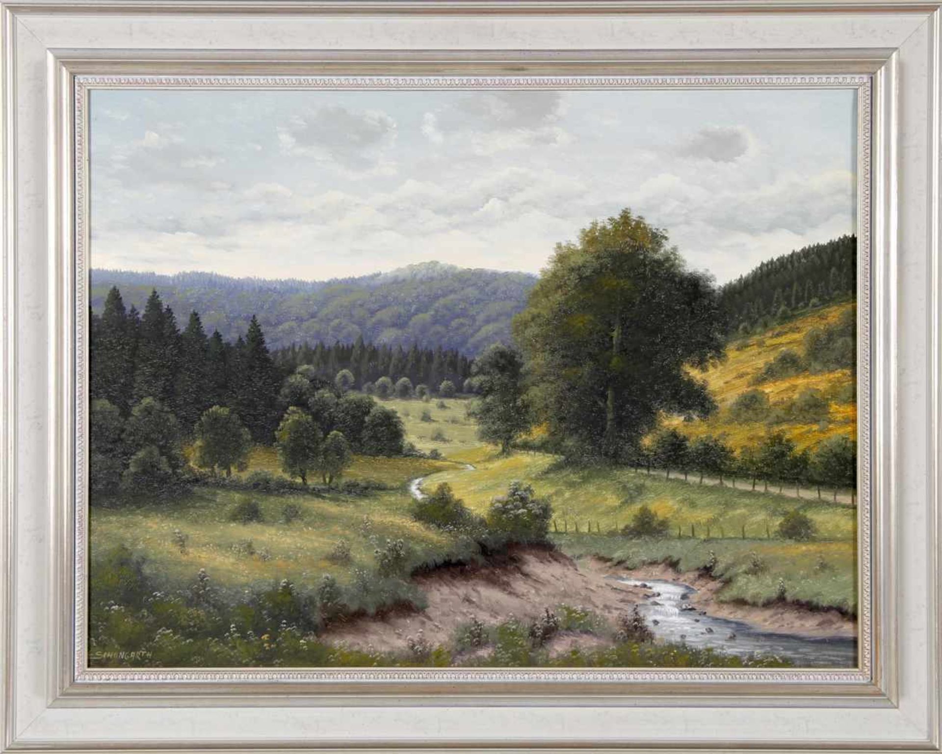 Ludwig Schöngarth, 2. H. 20. Jh."Landschaftsidylle", Öl auf Leinwand, 60,5 x 80 cm, unten links