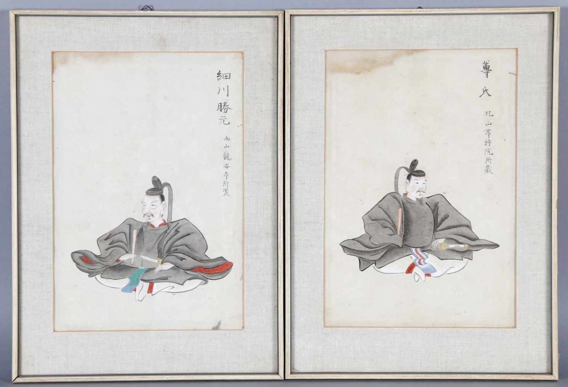 Zwei historische Persönlichkeiten, China, wohl 19. Jh.Tusche und Aquarellfarben auf Papier, je mit