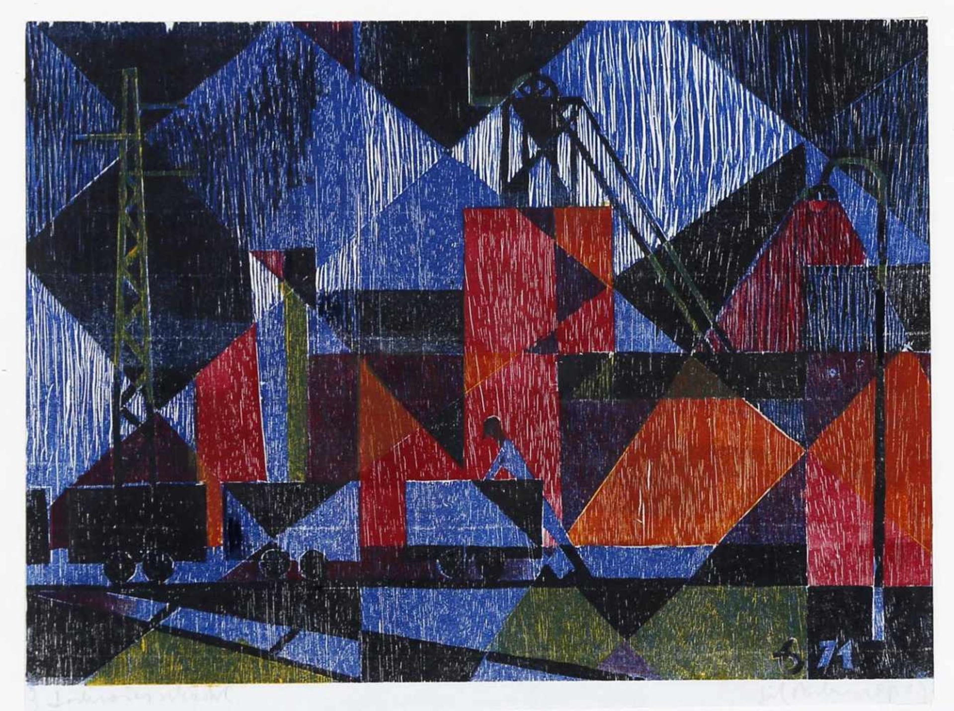 Fritz Berberich (Schnappach 1909-1990 Schnappach)"Lochwiesschacht", Holzschnitt auf Papier, ca. 32 x