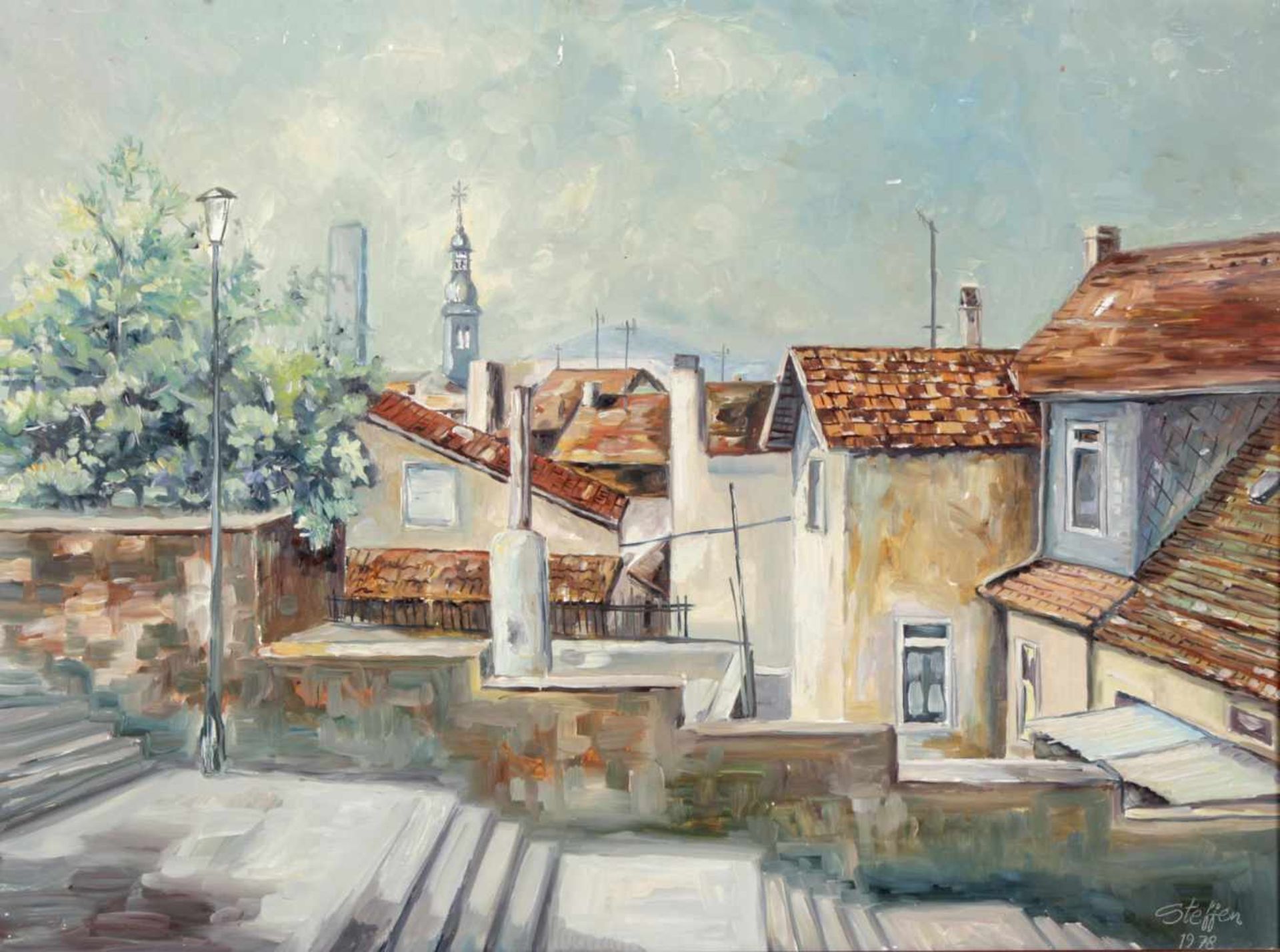 Helmut Steffen, saarländischer Maler, 2. H. 20. Jh.Hinterhöfe in St. Ingbert, 1978, Öl auf Platte,