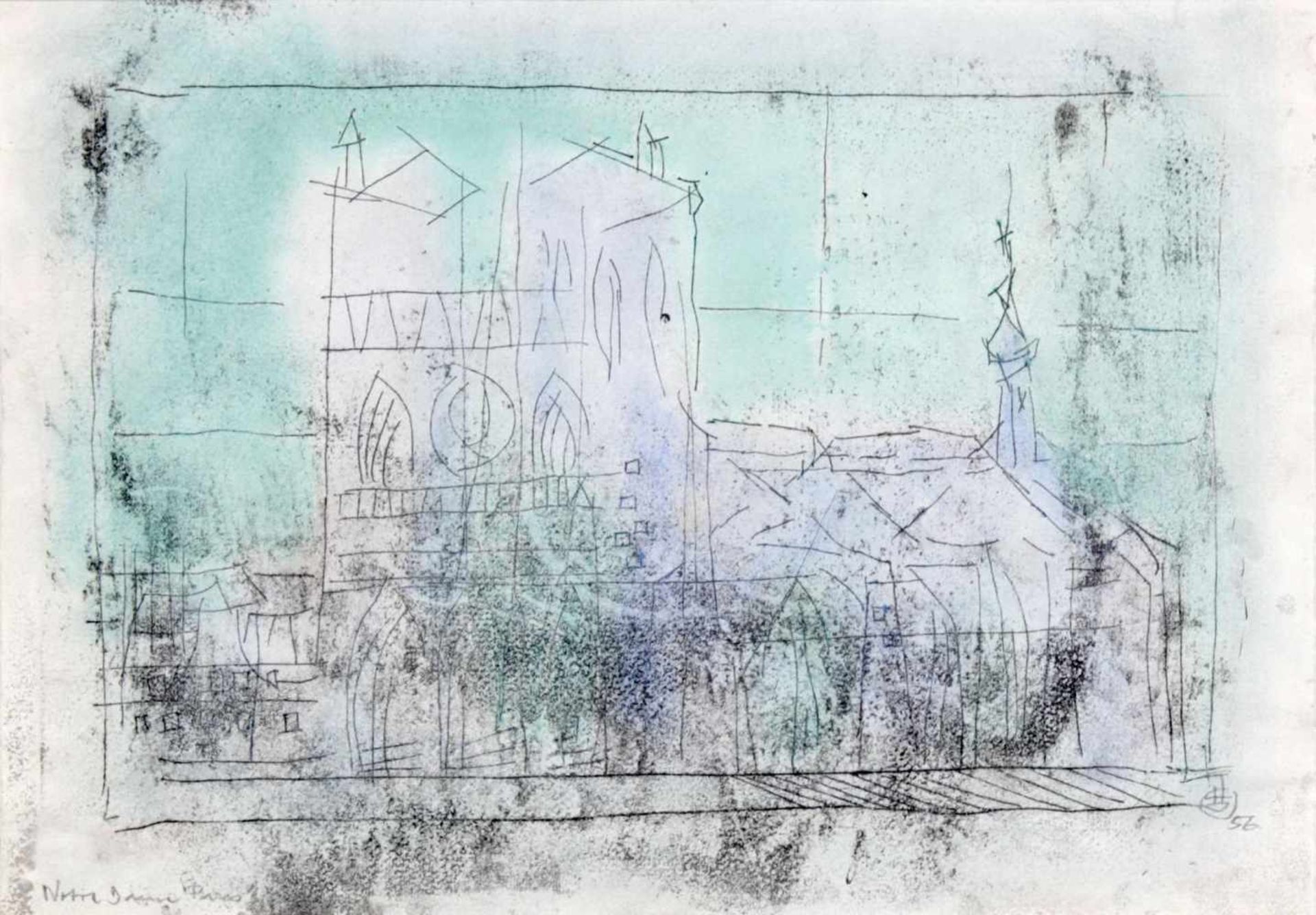 Hans Dahlem (Blieskastel 1928-2006)"Notre Dame Paris", Monotypie u. Aquarell, 24 x 31,5 cm (