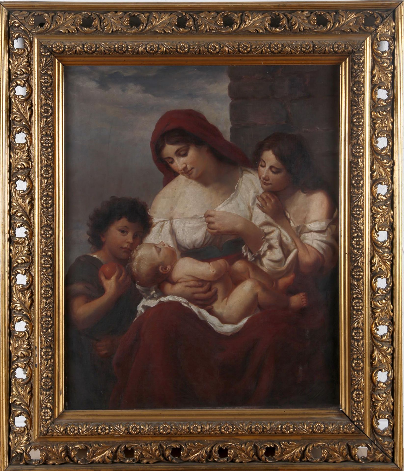 Italienischer Meister, 19. Jh., ca. 1880-1900Mutter mit ihren Kindern (Caritas), Öl auf Lwd., 78 x