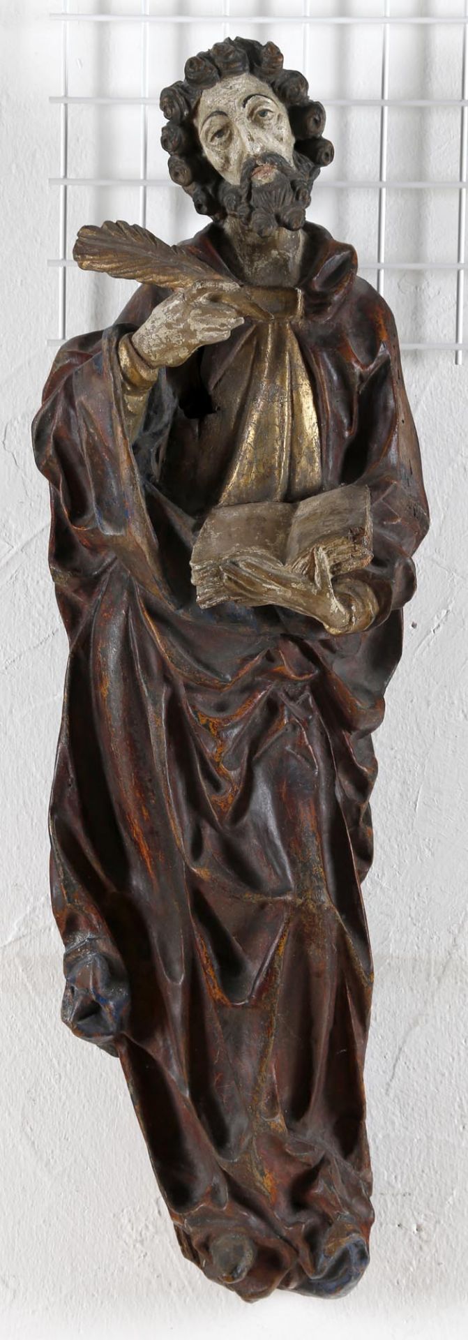 Evangelist Johannes, Mainfranken, um 1900Holz geschnitzt, farbig gefasst und vergoldet, Johannes mit