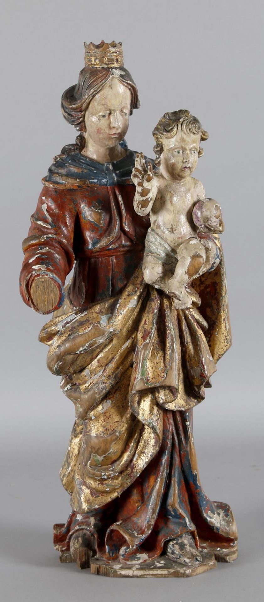 Muttergottes, Maasraum, Mitte 18. Jh.Skulptur, wohl Eichenholz, vollrund gearbeitet, nicht - Bild 2 aus 3
