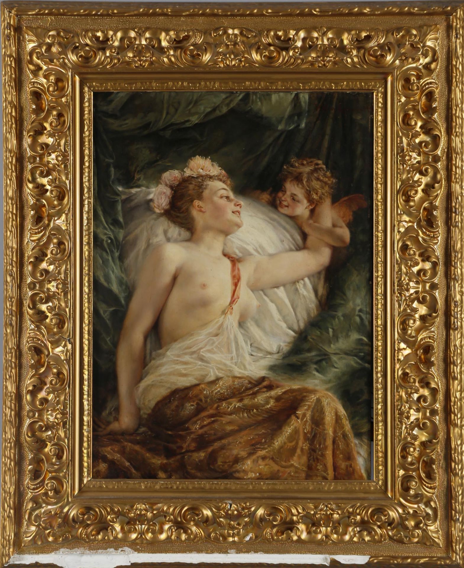 Heinrich Lossow (1843-1897)Der entwaffnete Amor im neckischen Spiel mit Venus, Öl auf Holz, 64 x