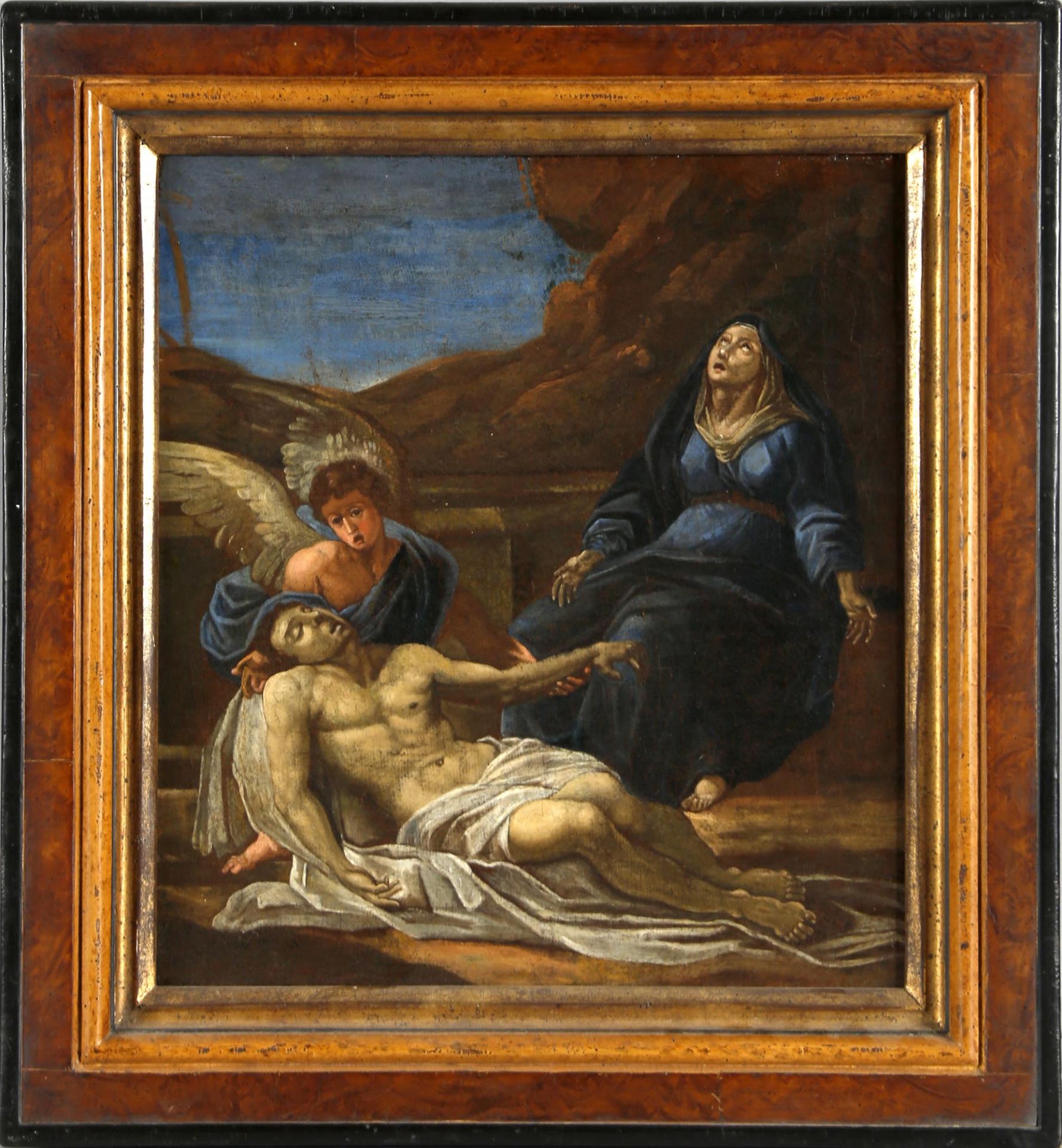 Italienischer Meister, 16. Jh.Grablegung Christi, Öl auf Lwd., ca. 40 x 36,5 cm, im profilierten