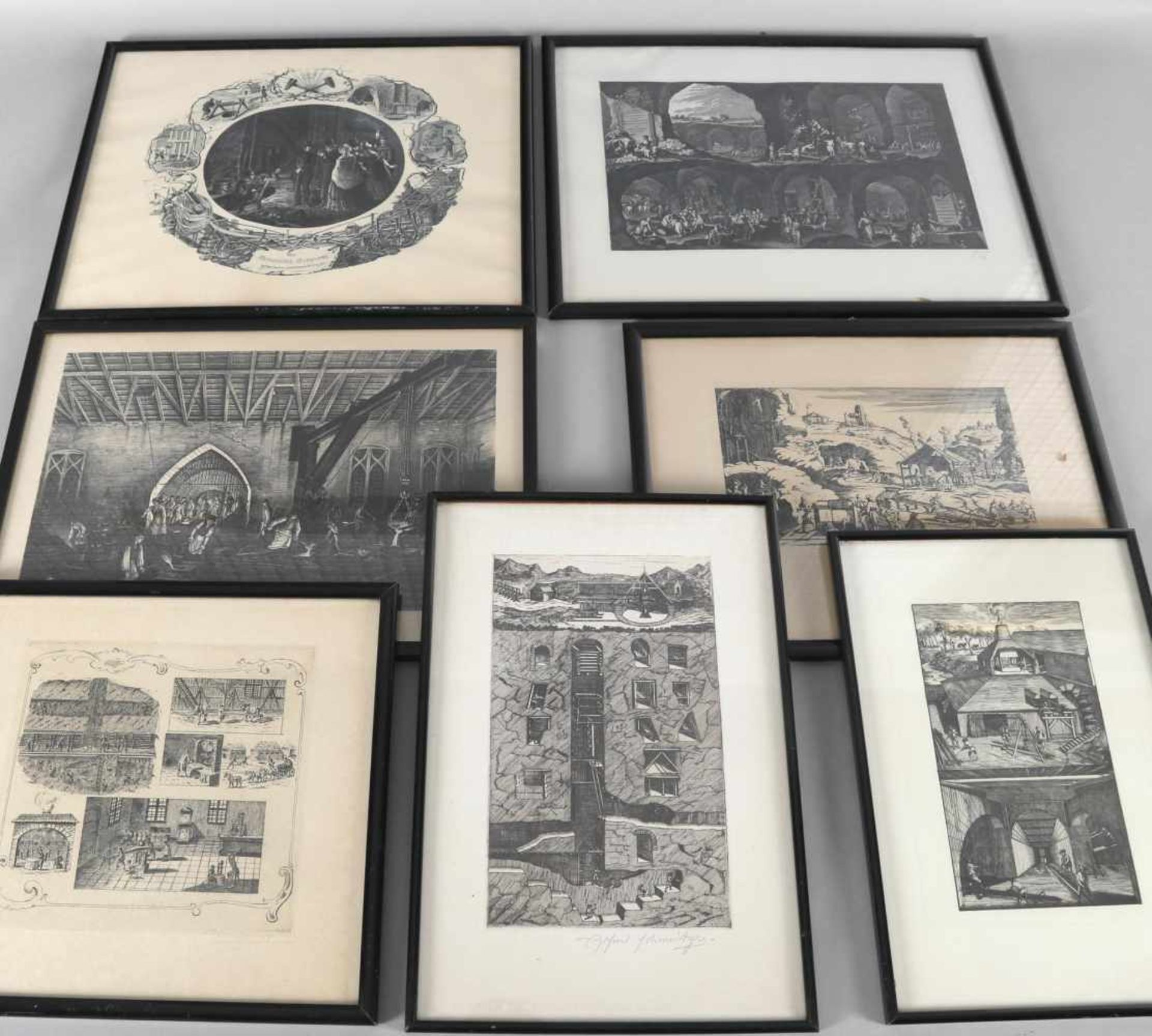 Sammlung von Grafiken mit bergmännischen Darstellungen vom 18. - 20. Jh.alle im schwarzen