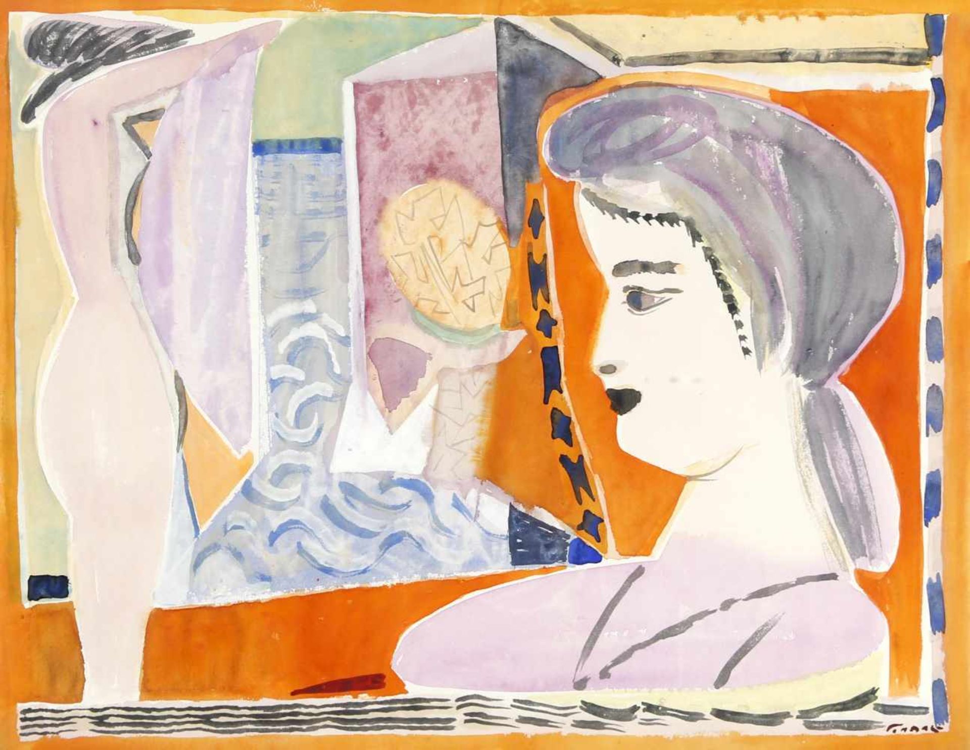 Edvard Frank (Korschenbroich 1909-1972 Saarlouis)Zwei Frauen im Bad , Aquarell, 1960er Jahre, 48,5 x