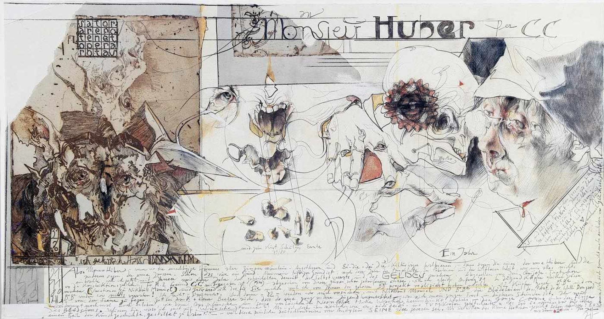 Horst Janssen (1929-1995)"Monsieur Huber", Plakat Farboffset, 54,5 x 102 cm, rechts unten mit