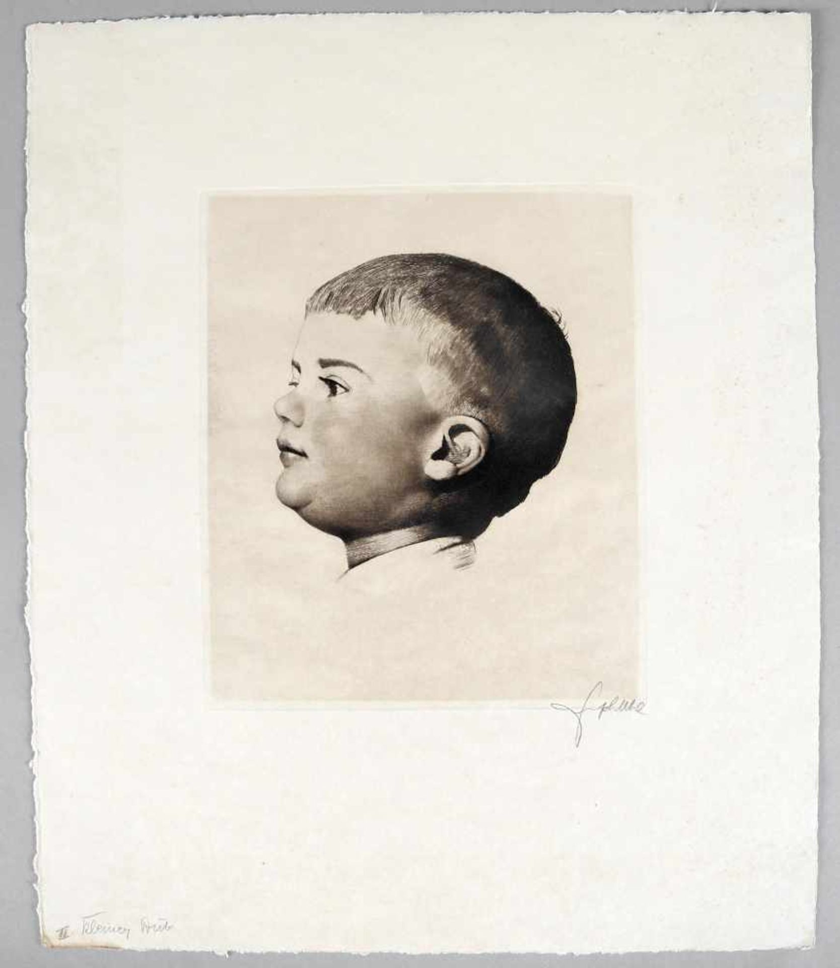 Joseph Uhl (1877-1945)"Kleiner Bub", um 1910, Profil-Porträt eines kleinen Jungen, Radierung, 21,5 x