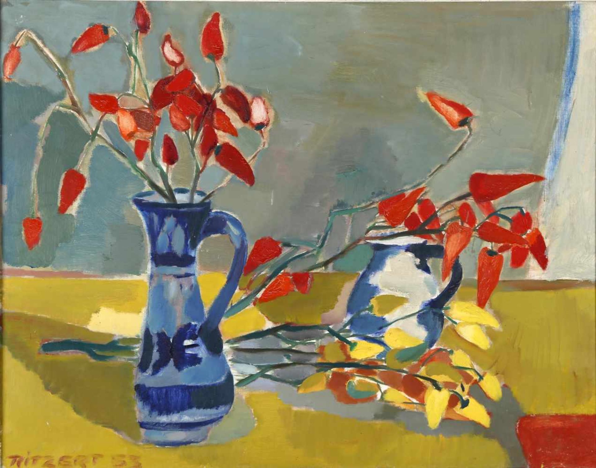 Diether Ritzert (1927- 1987)Blumen in Vase, 1953, Öl auf Lwd., 70 x 90 cm, rechts unten signiert und