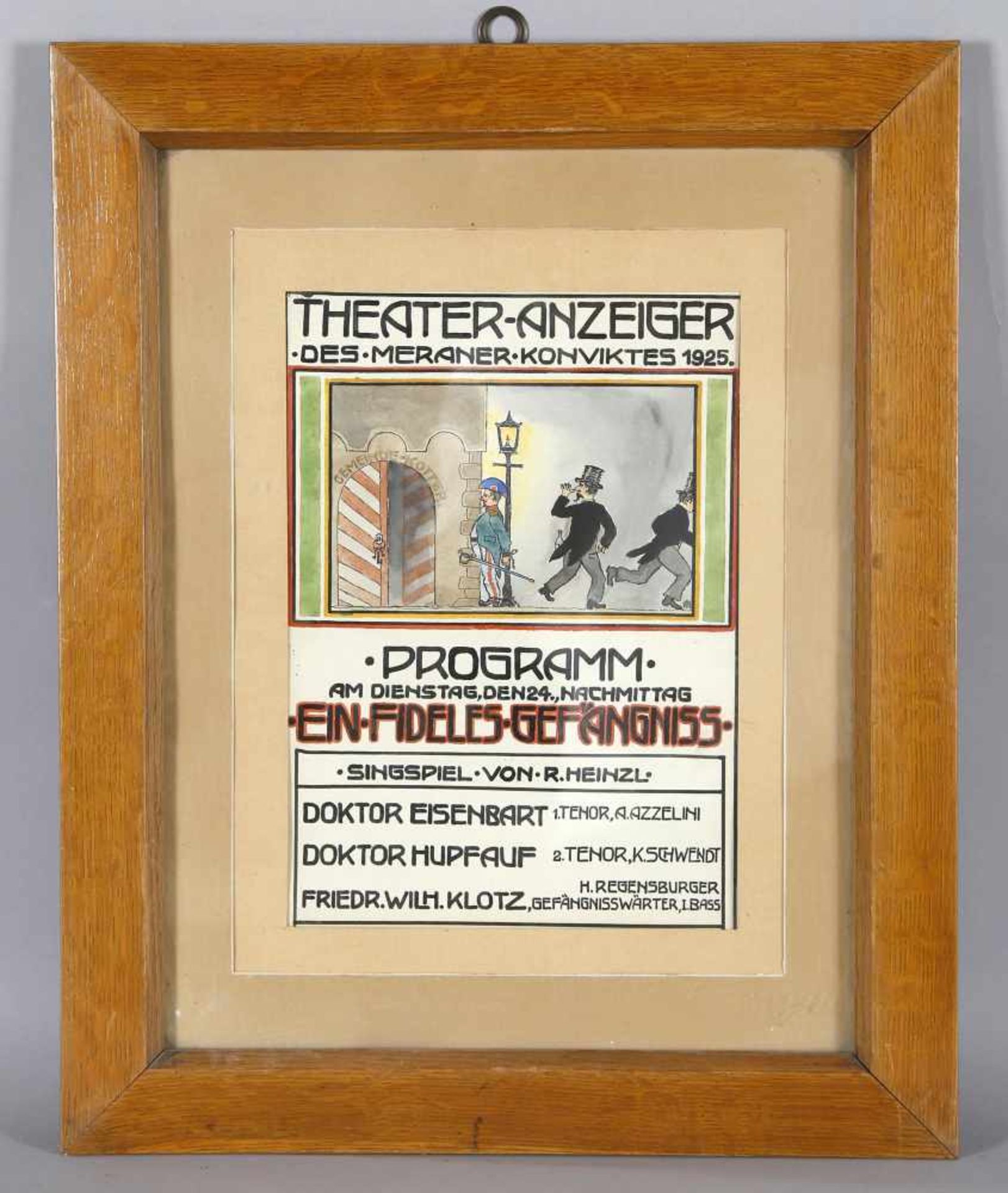 Theater-Anzeiger des Meraner Konviktes 192533 x 23 cm (Pp.), unter Glas im stabilen Leistenrahmen,