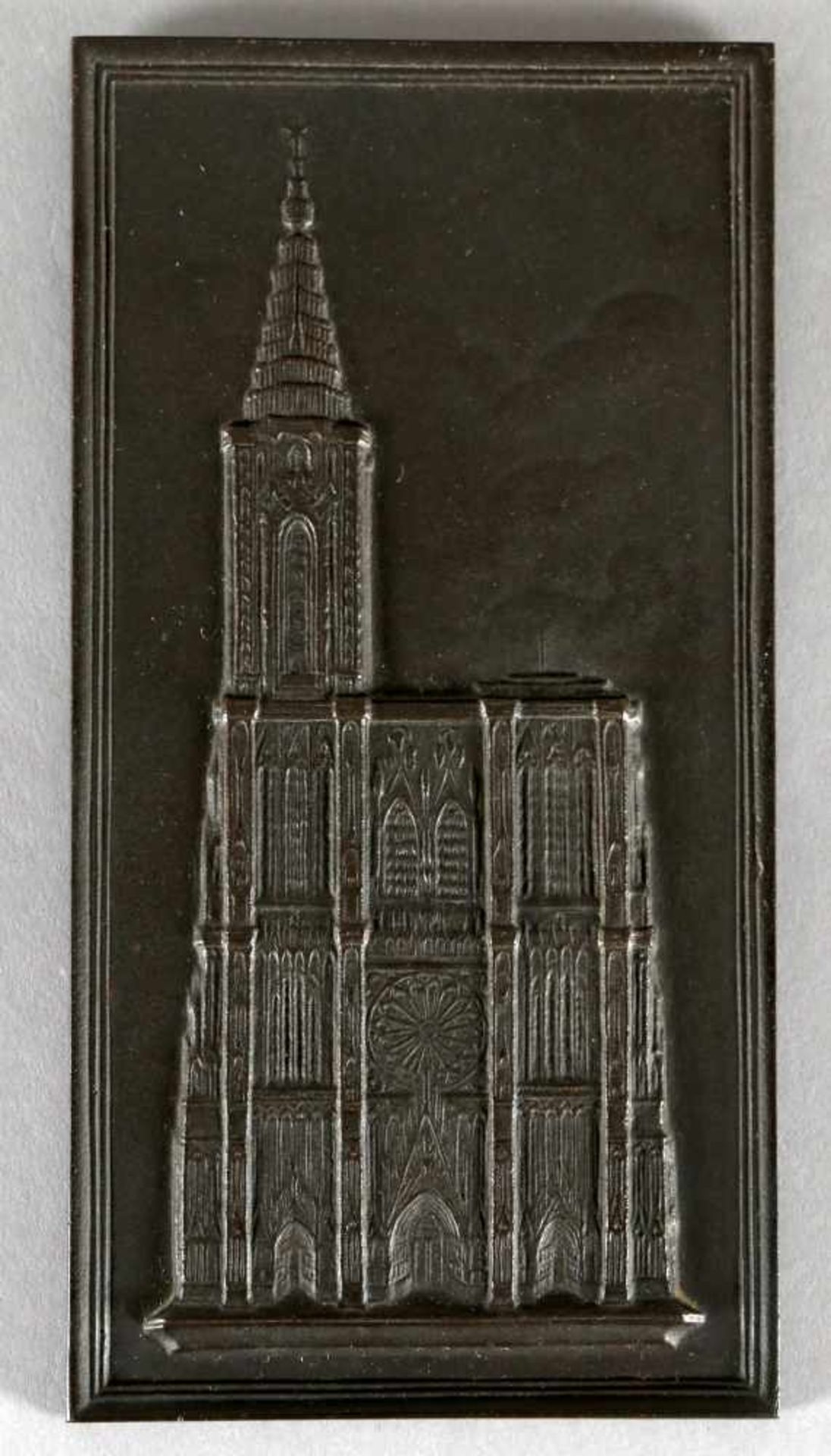 Postkarte aus Eisen, Straßburger Münster, Anfang 20. Jh.schwarz gebrannt, Guss Hüttenamt Gleiwitz,
