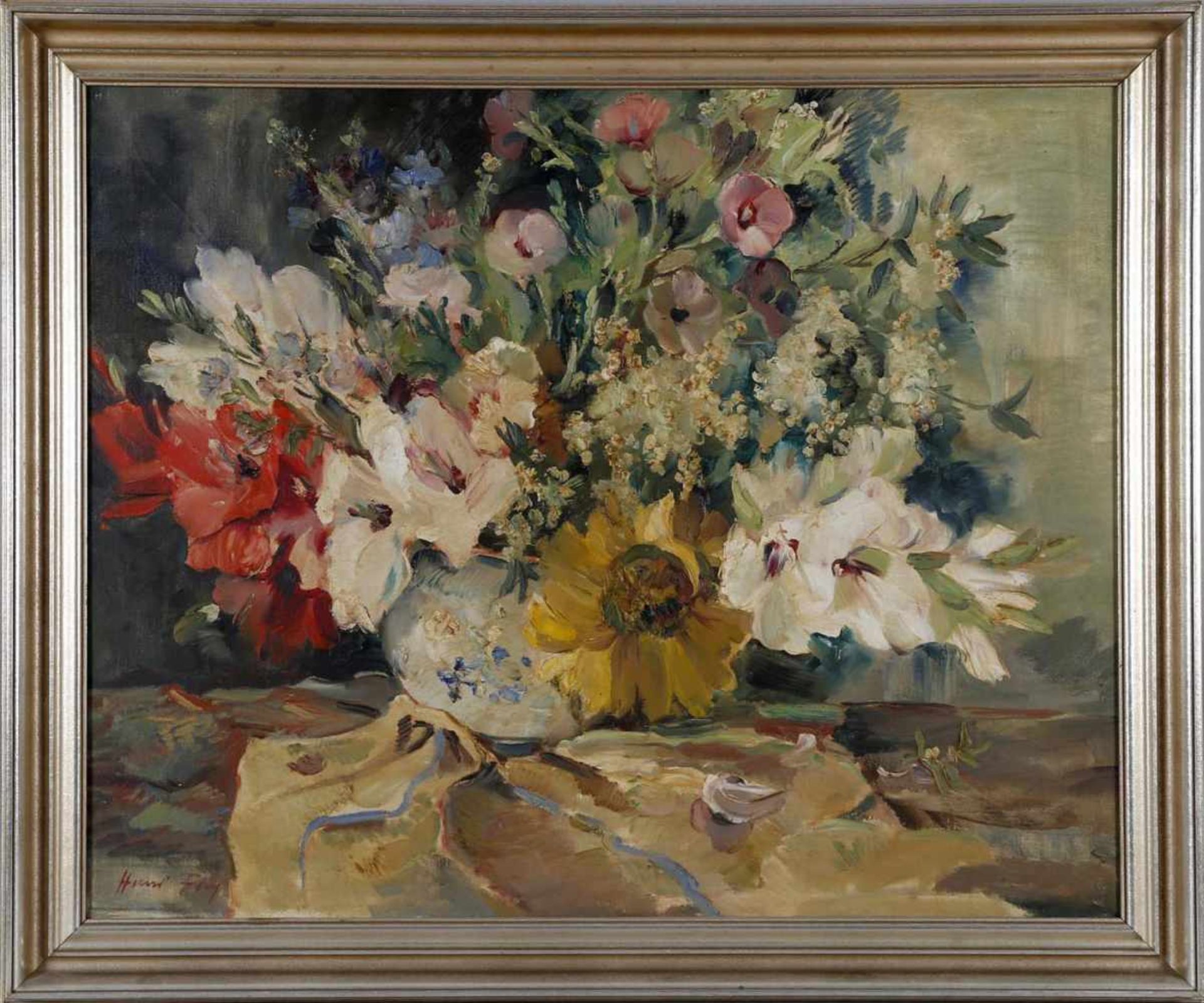 Hanns Fay (Frankenthal 1888-1957 Neustadt/a.W.)Prächtiger Blumenstrauß in Vase, Öl auf Leinwand,