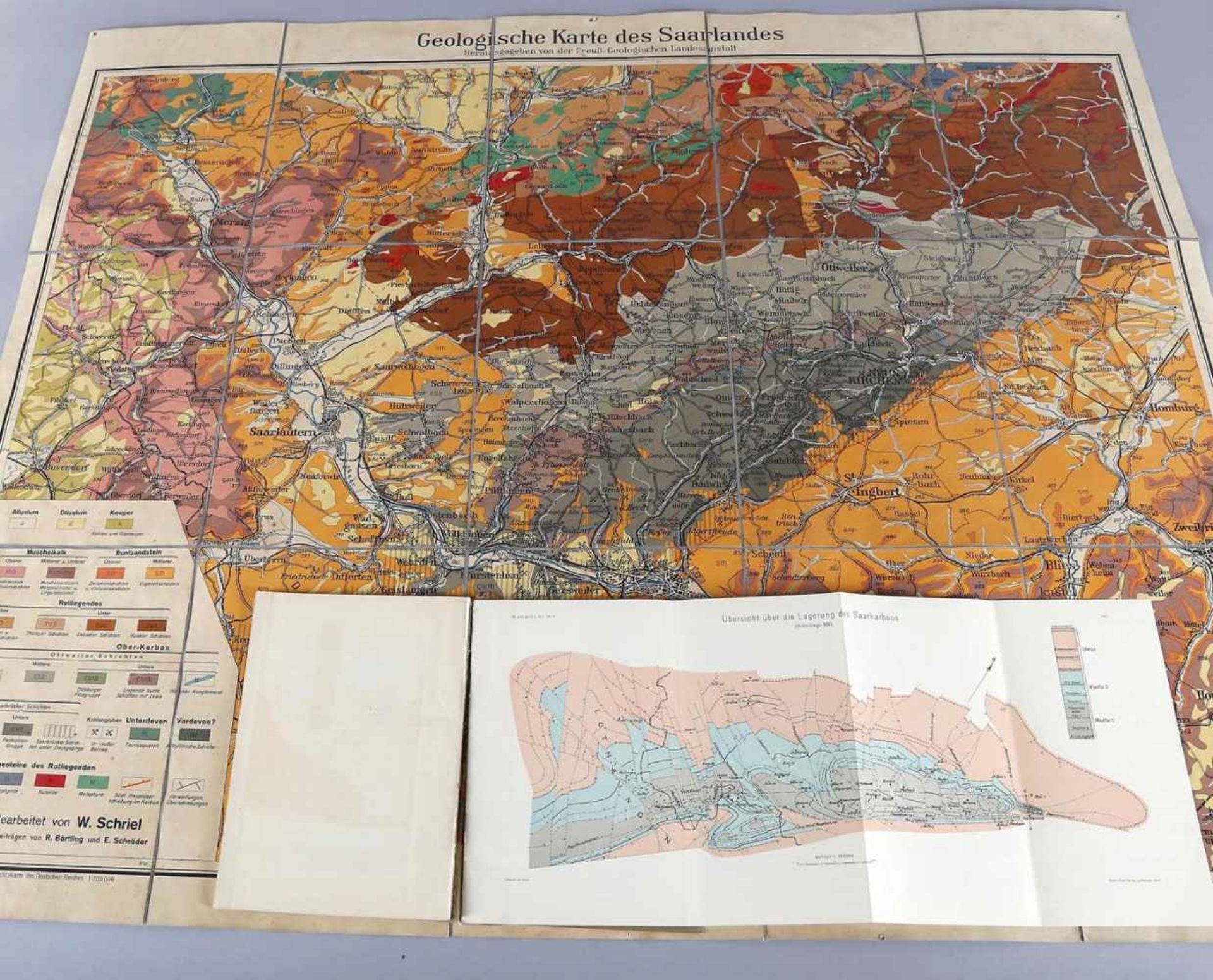 Geologische Karte des Saarlandes Maßstab 1 : 60000, 1. Hälfte 20. Jh.bearbeitet von W. Schrei mit