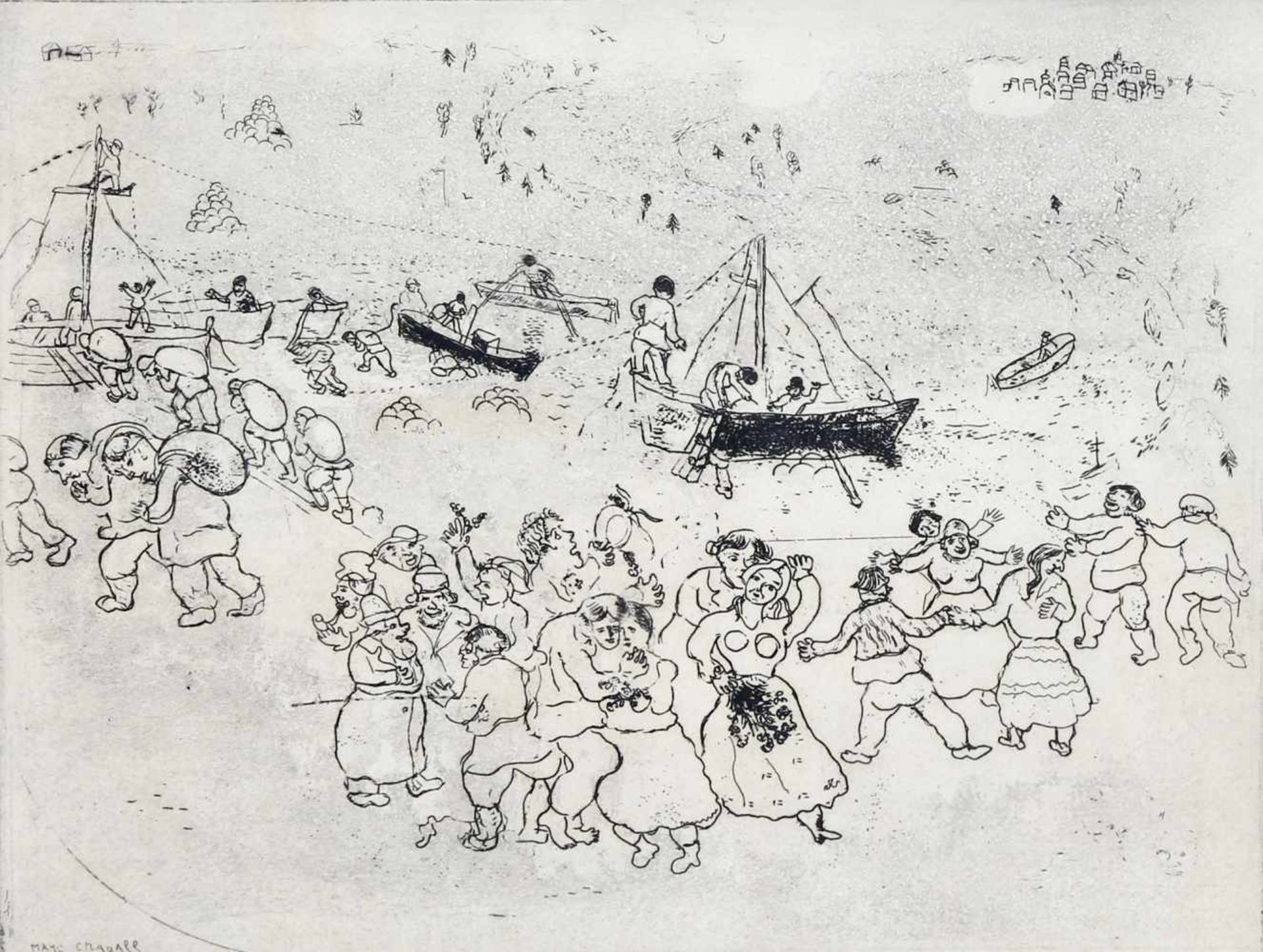 Marc Chagall (1887-1985)Der Getreidehafen, Radierung, 21,5 x 27,9 cm, Illustration zu "Die toten