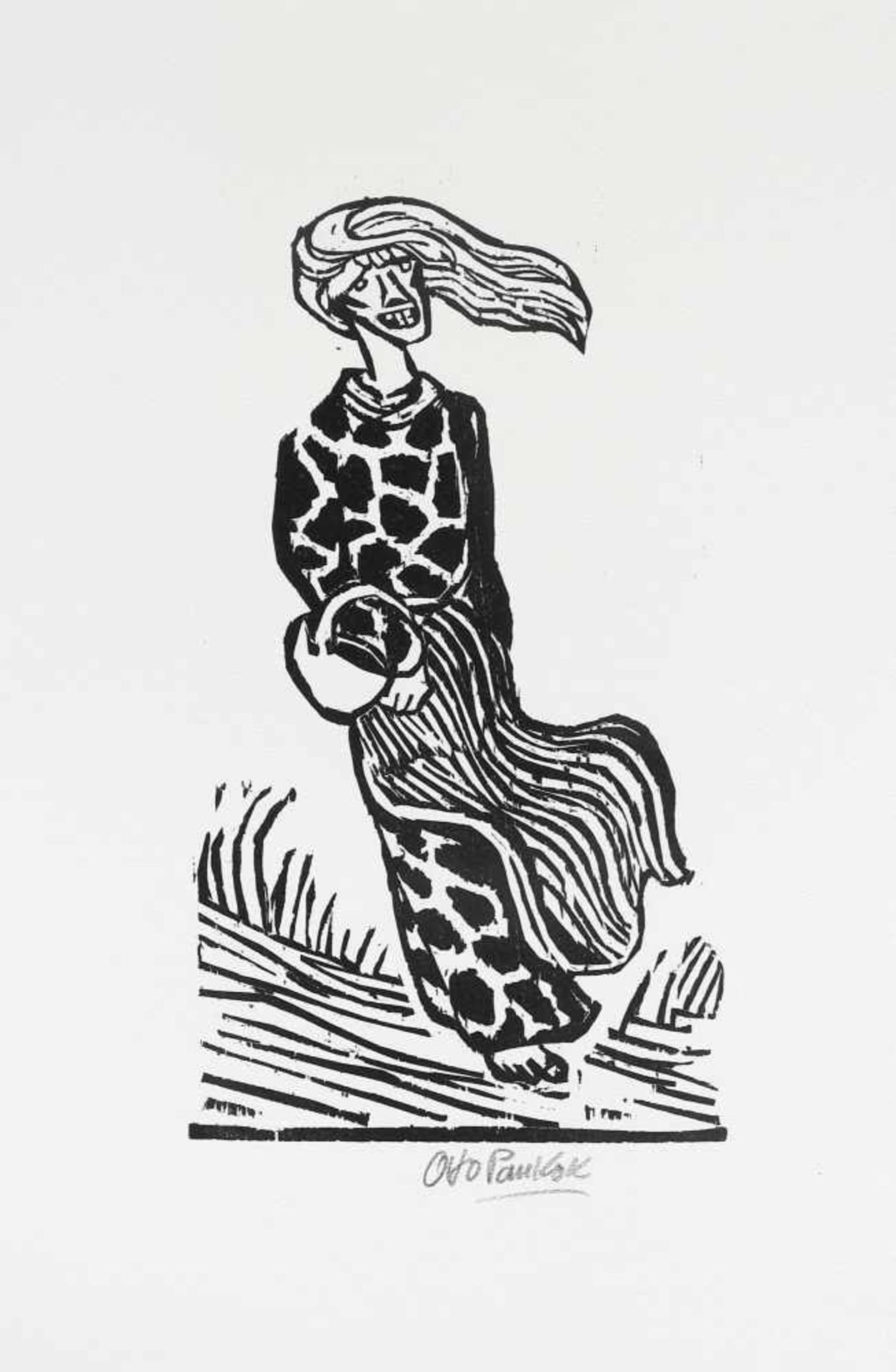 Otto Pankok (Mülheim a.d. Ruhr 1893-1966 Wesel)"Frau im Wind", 1947, Holzschnitt 46,5 x 32 cm, unten