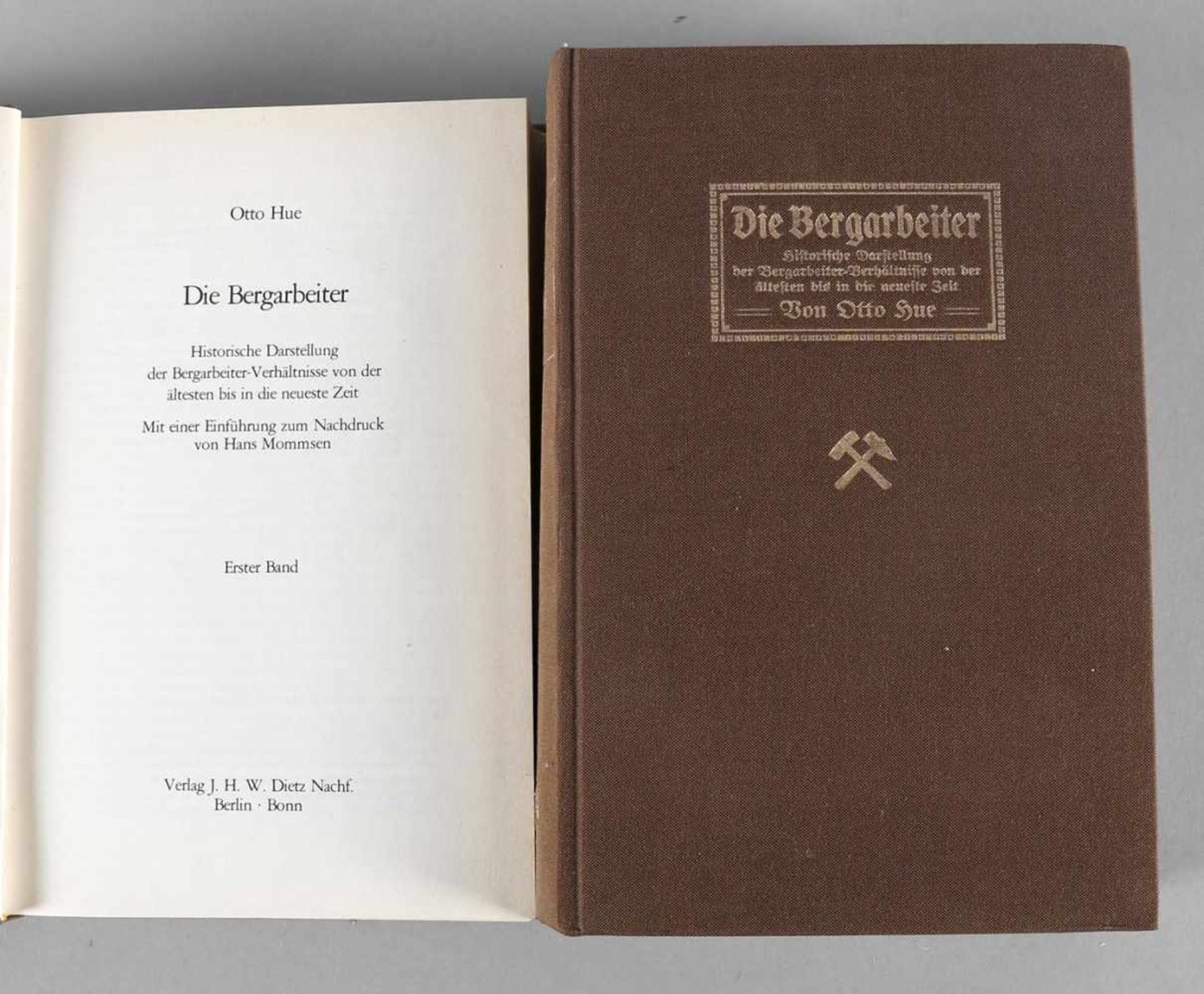 Die Bergarbeiter von Otto HueBand 1 und 2, brauner Leineneinband mit Goldprägung, Verlag J.H. W.