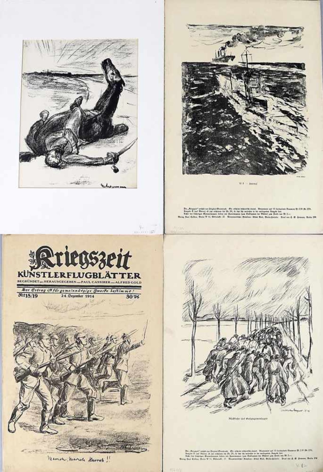 Max Liebermann (Berlin 1847-1935 Berlin)Kriegszeit, Künstlerflugblätter, 3 Stück - Marsch, Marsch,