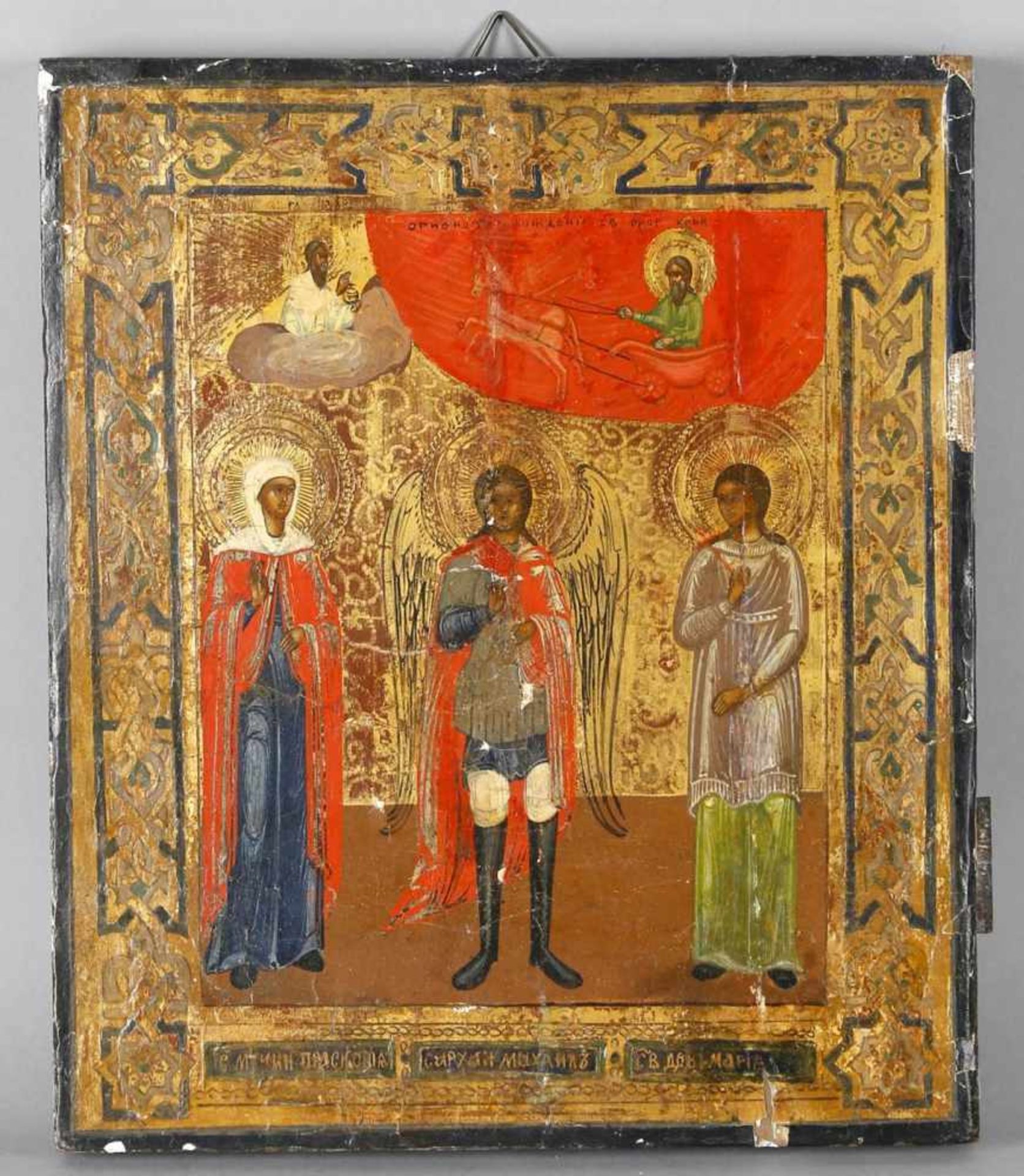 Ikone, Hl. Michael, Russland, 2. Hälfte 19. Jh.im Zentrum der Heilige, oben rechts die feurige