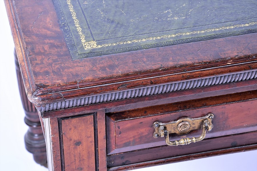 A Victorian mahogany library table with tooled green leather top over two frieze drawers and - Image 3 of 6