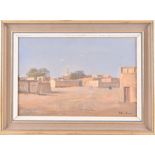 Julian Barrow (1939 to 2013) British study of a Middle Eastern town square, oil on board, signed