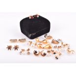 A group of various pairs of ear studs including a pair of 18ct gold matte drop earrings, 2.6